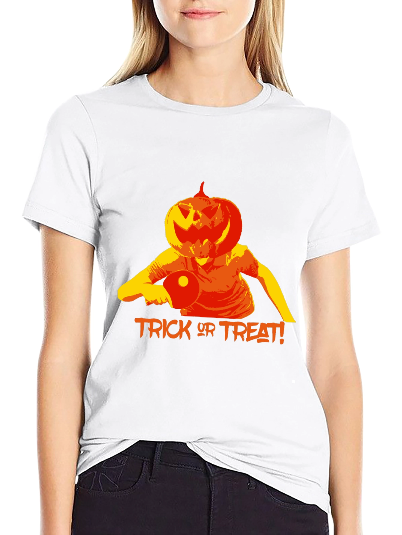 Halloween Pumpkin Head Table Tennis Player T-Shirt
