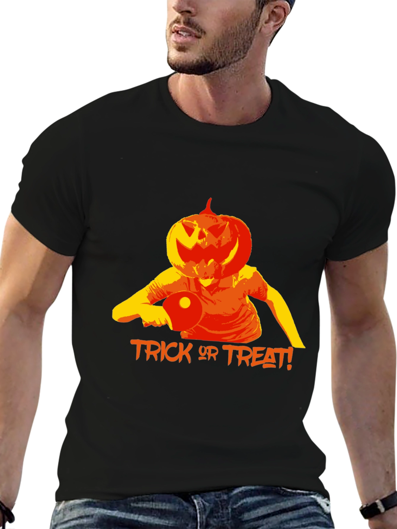Halloween Pumpkin Head Table Tennis Player T-Shirt
