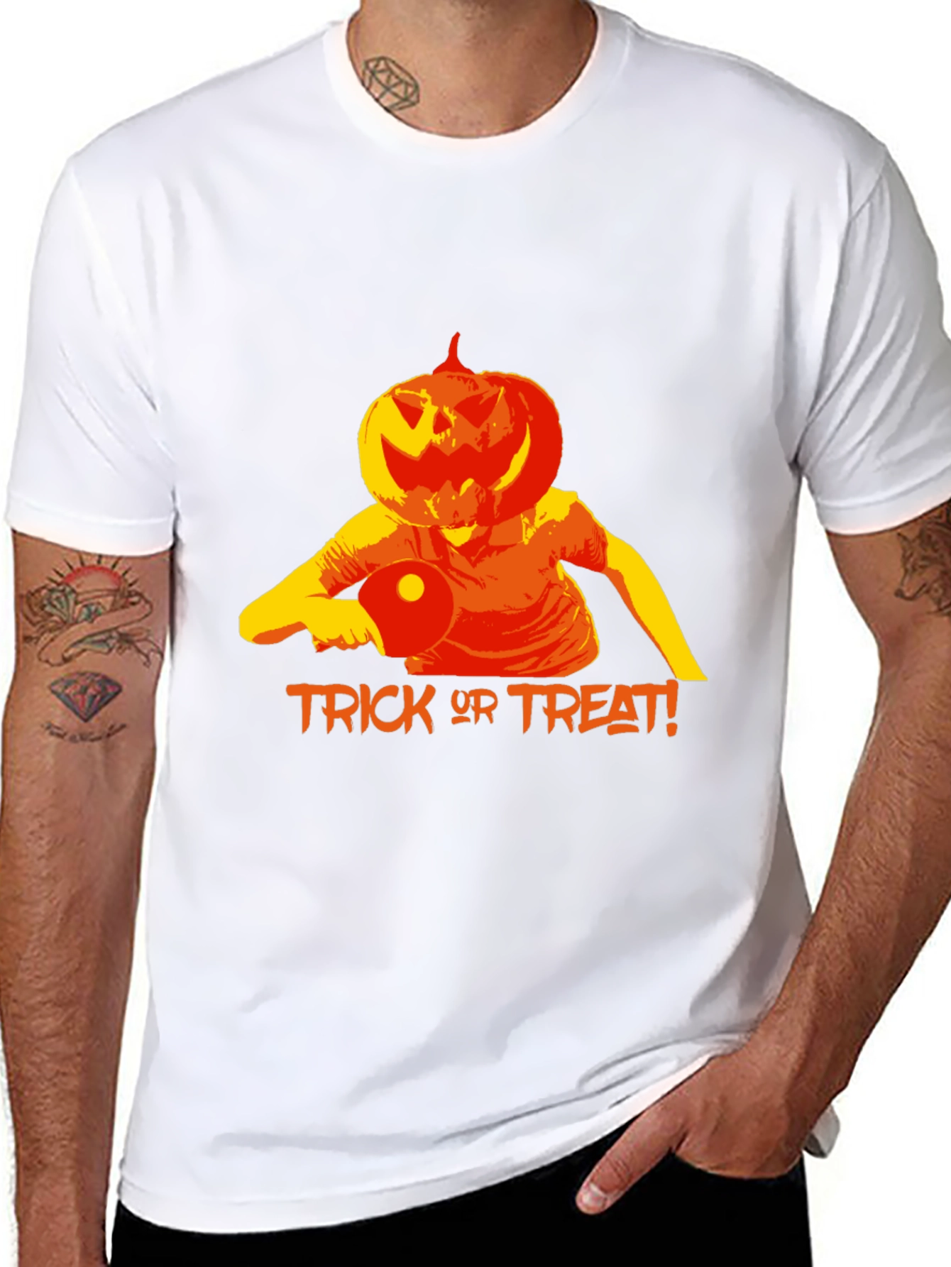 Halloween Pumpkin Head Table Tennis Player T-Shirt