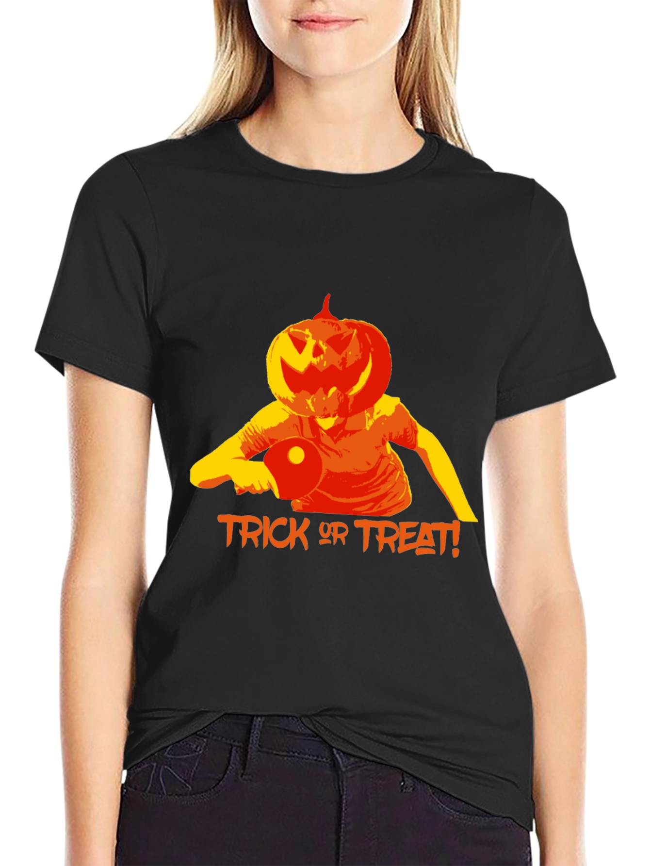 Halloween Pumpkin Head Table Tennis Player T-Shirt