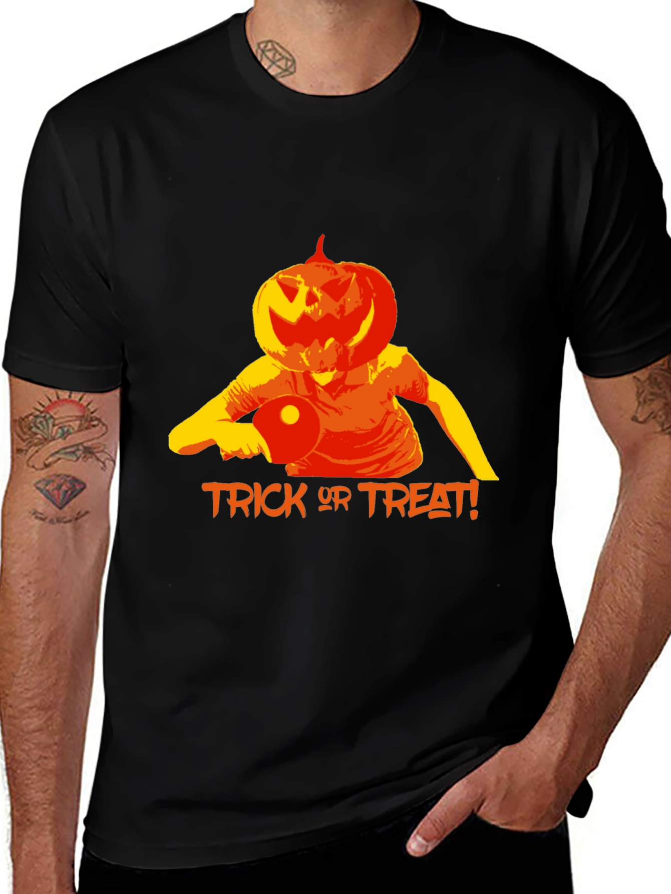 Halloween Pumpkin Head Table Tennis Player T-Shirt