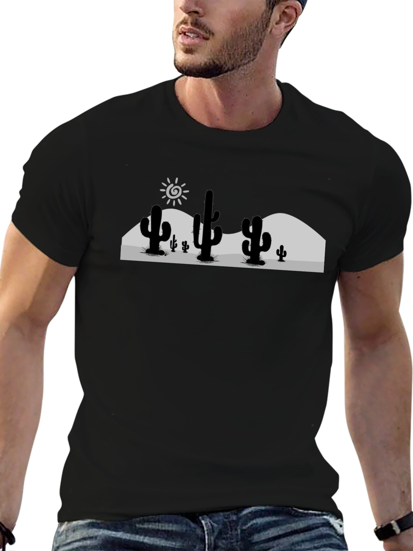 Desert Cactus Graphic Tee - Black Cotton T-Shirt