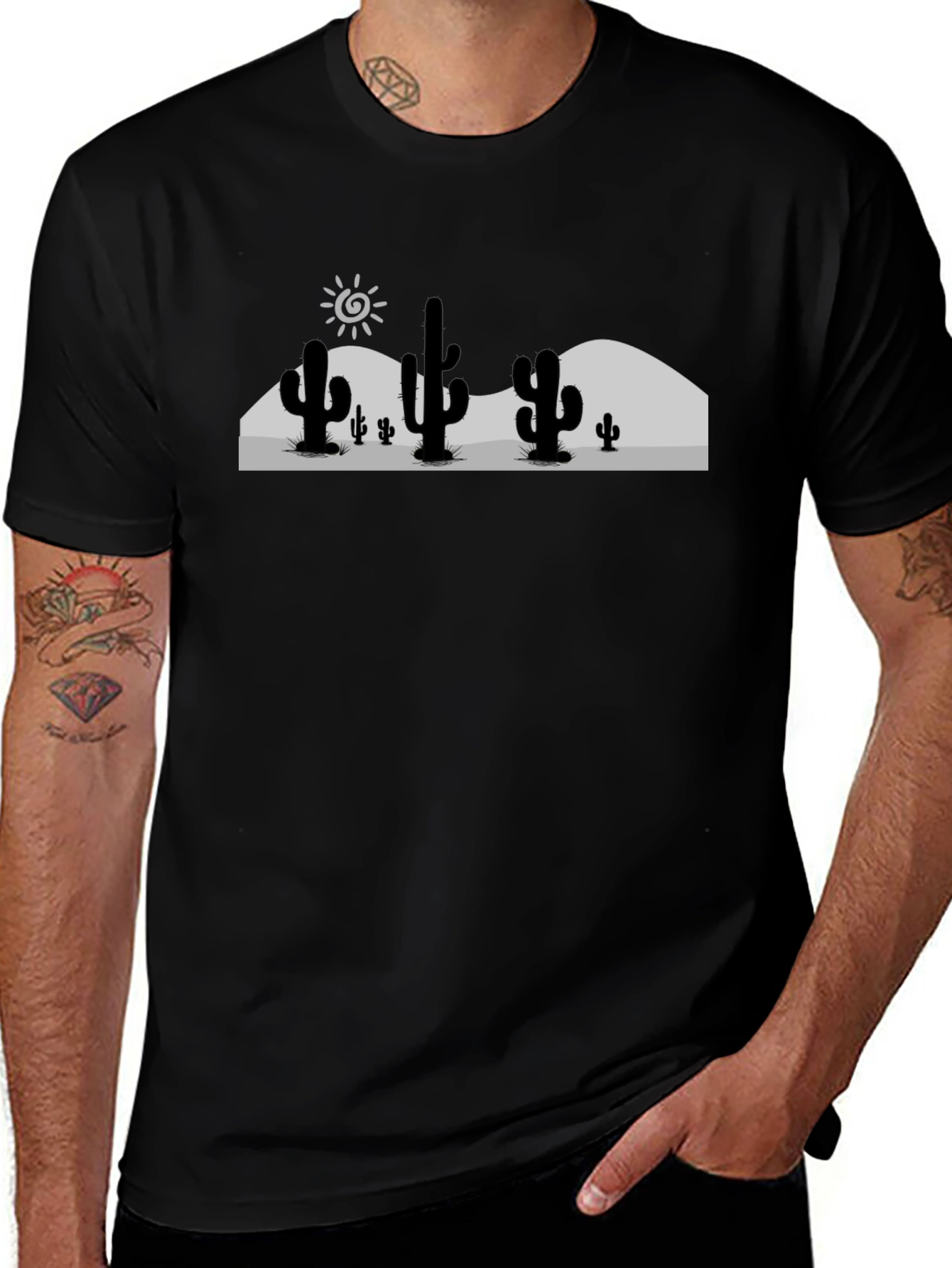 Desert Cactus Graphic Tee - Black Cotton T-Shirt