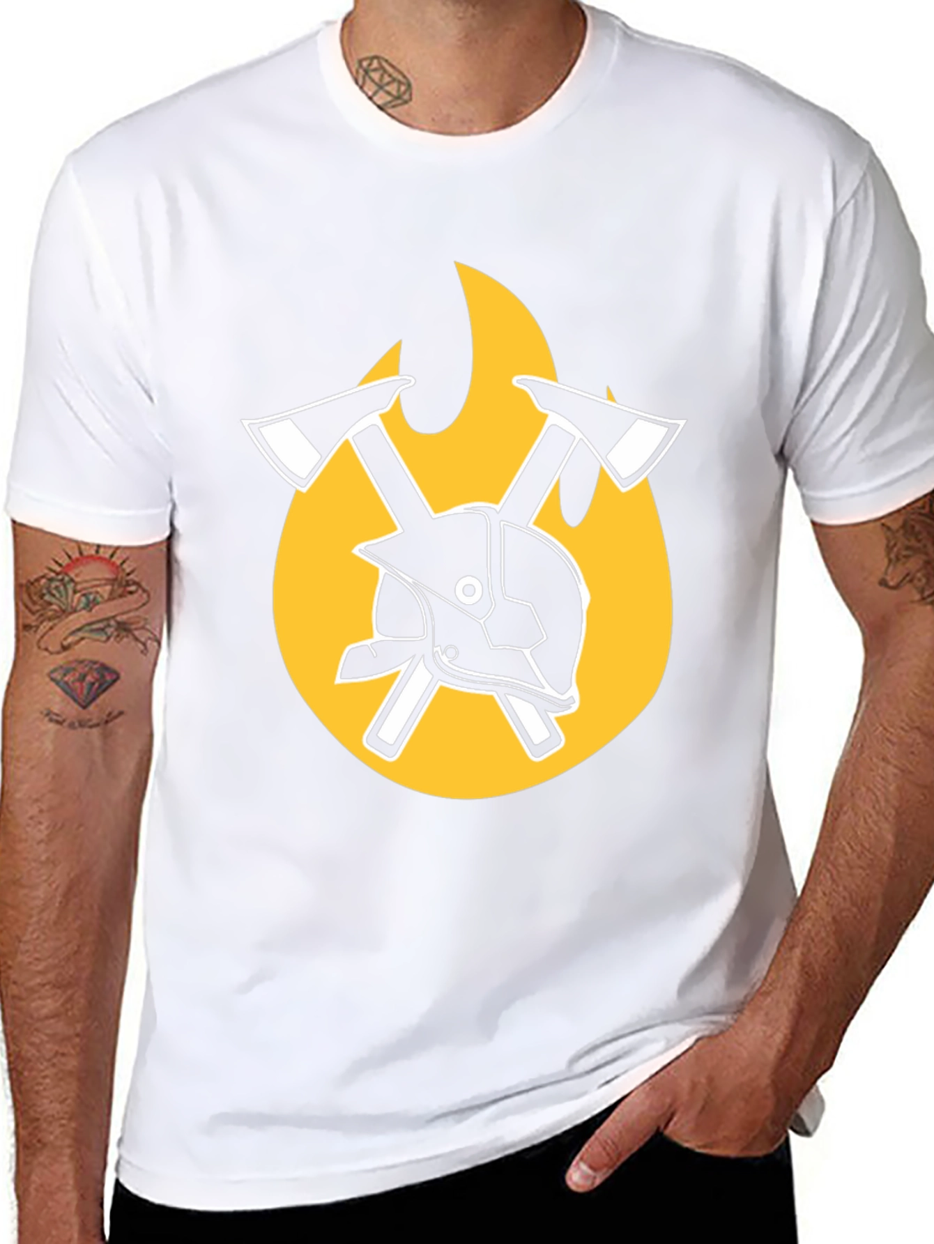 Firefighter Axe & Helmet Graphic Tee - Black