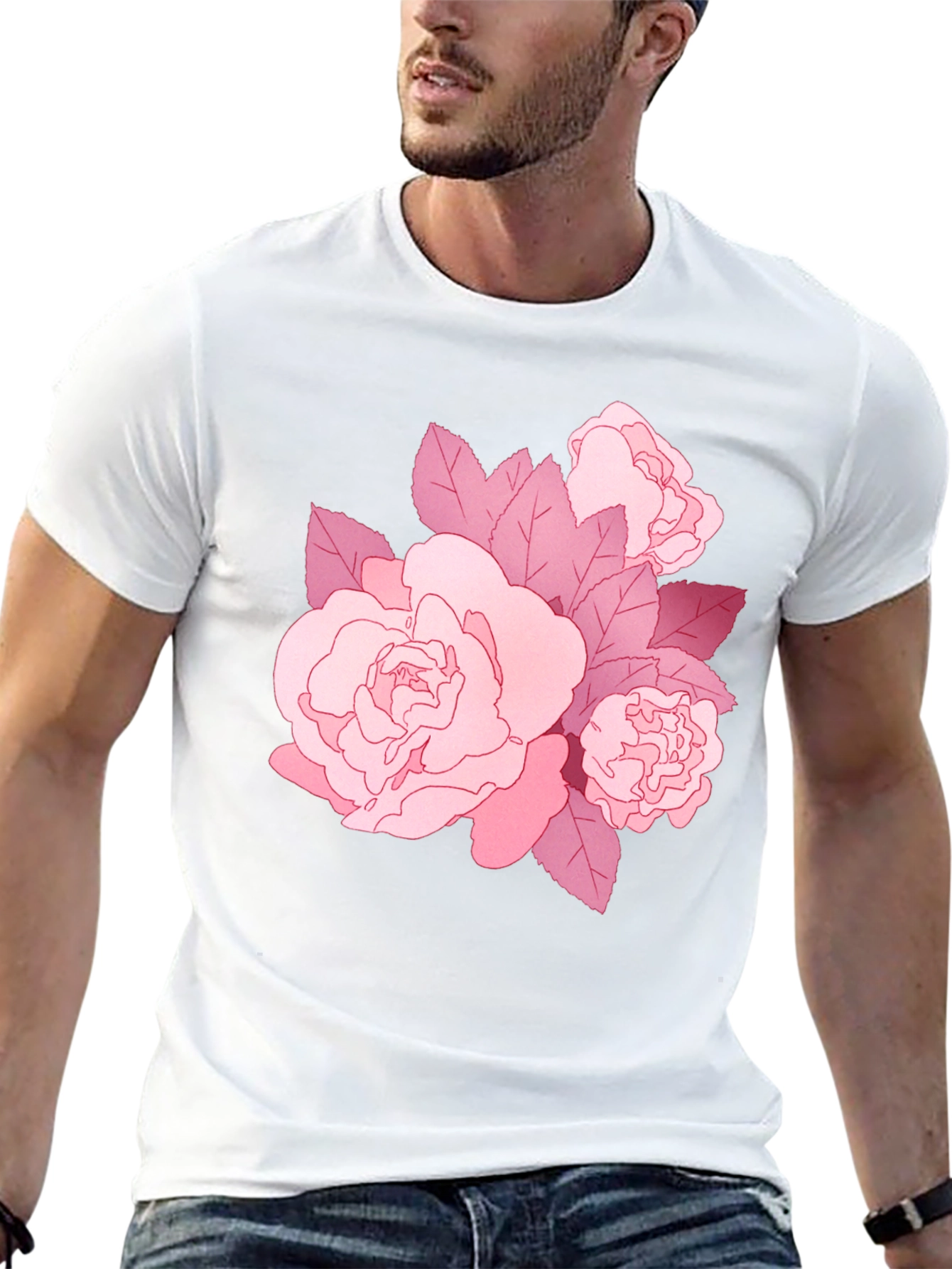 Floral Graphic Tee - Stylish Pink Rose Design