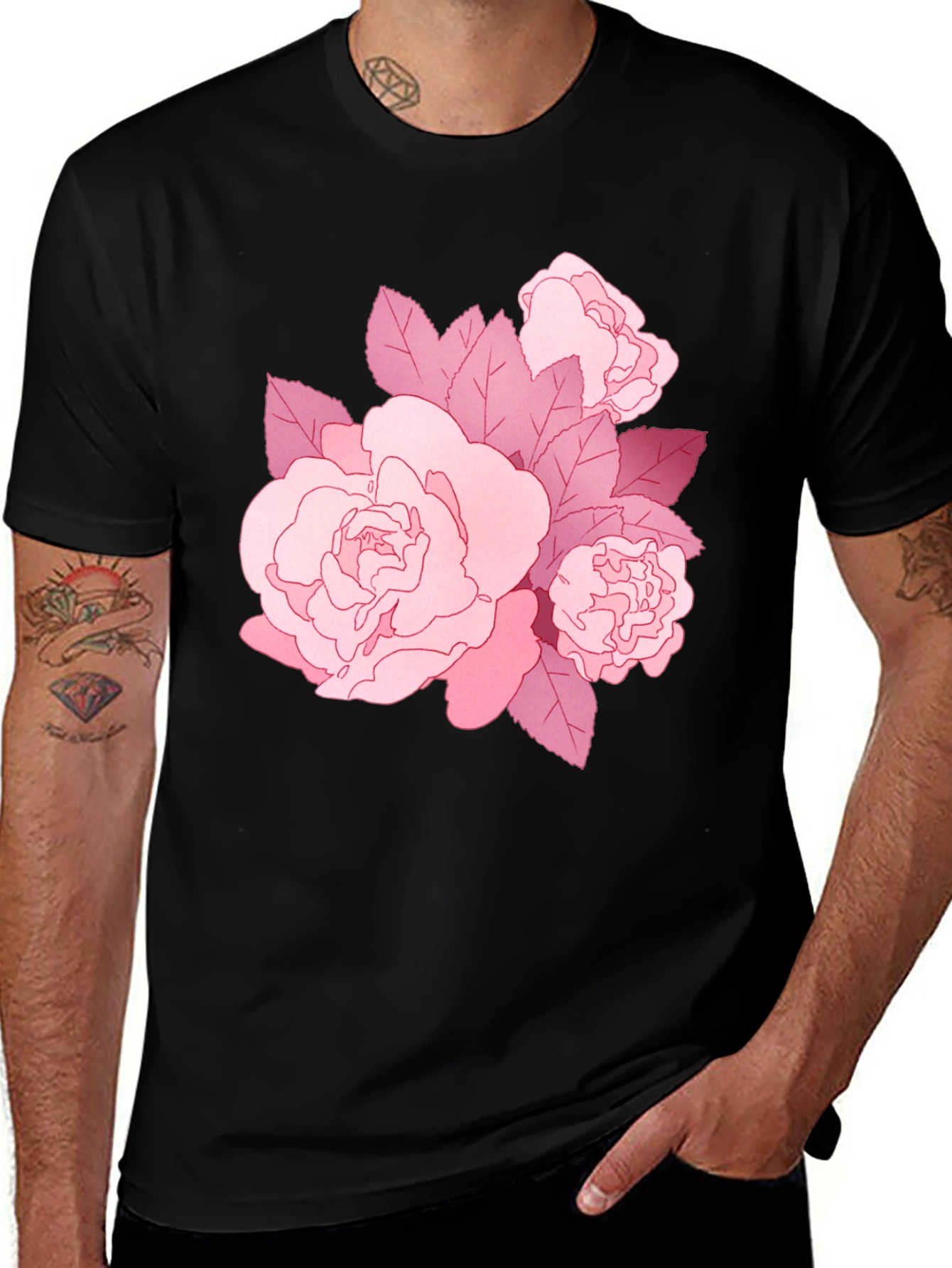 Floral Graphic Tee - Stylish Pink Rose Design