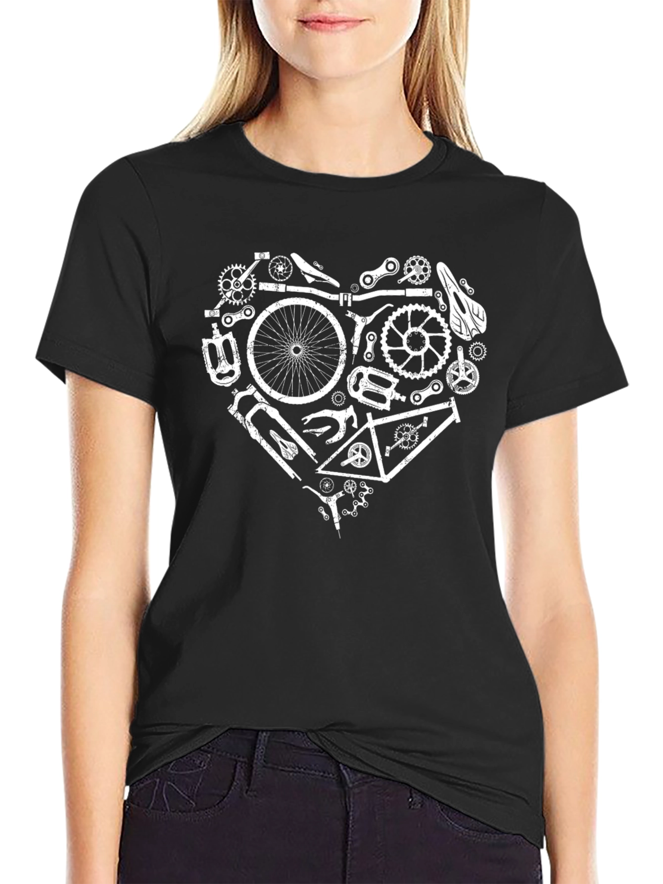 Bike Parts Heart Graphic T-Shirt - Cycling Enthusiast Tee