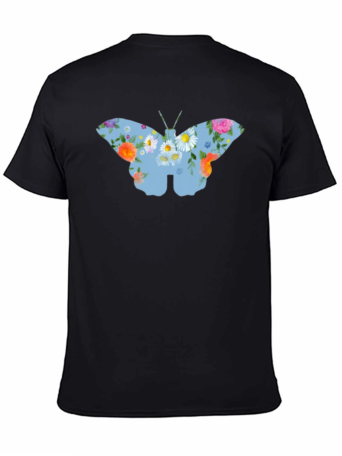 Floral Butterfly Graphic T-Shirt - Black
