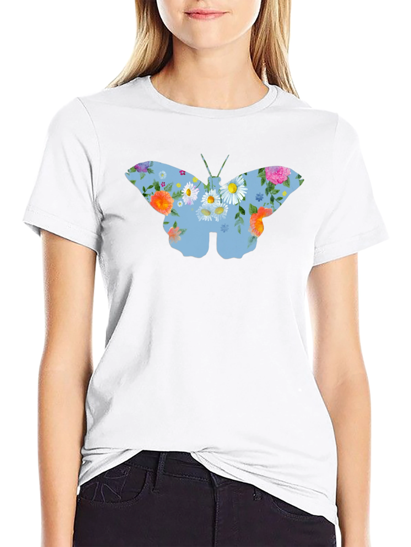 Floral Butterfly Graphic T-Shirt - Black