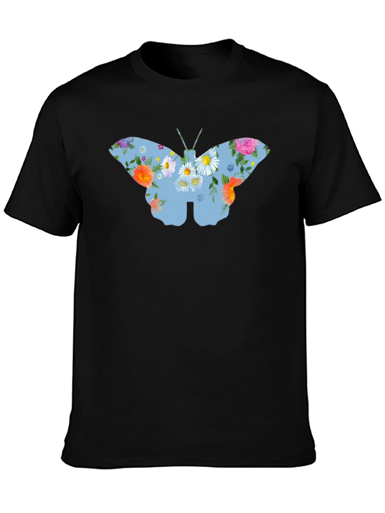 Floral Butterfly Graphic T-Shirt - Black