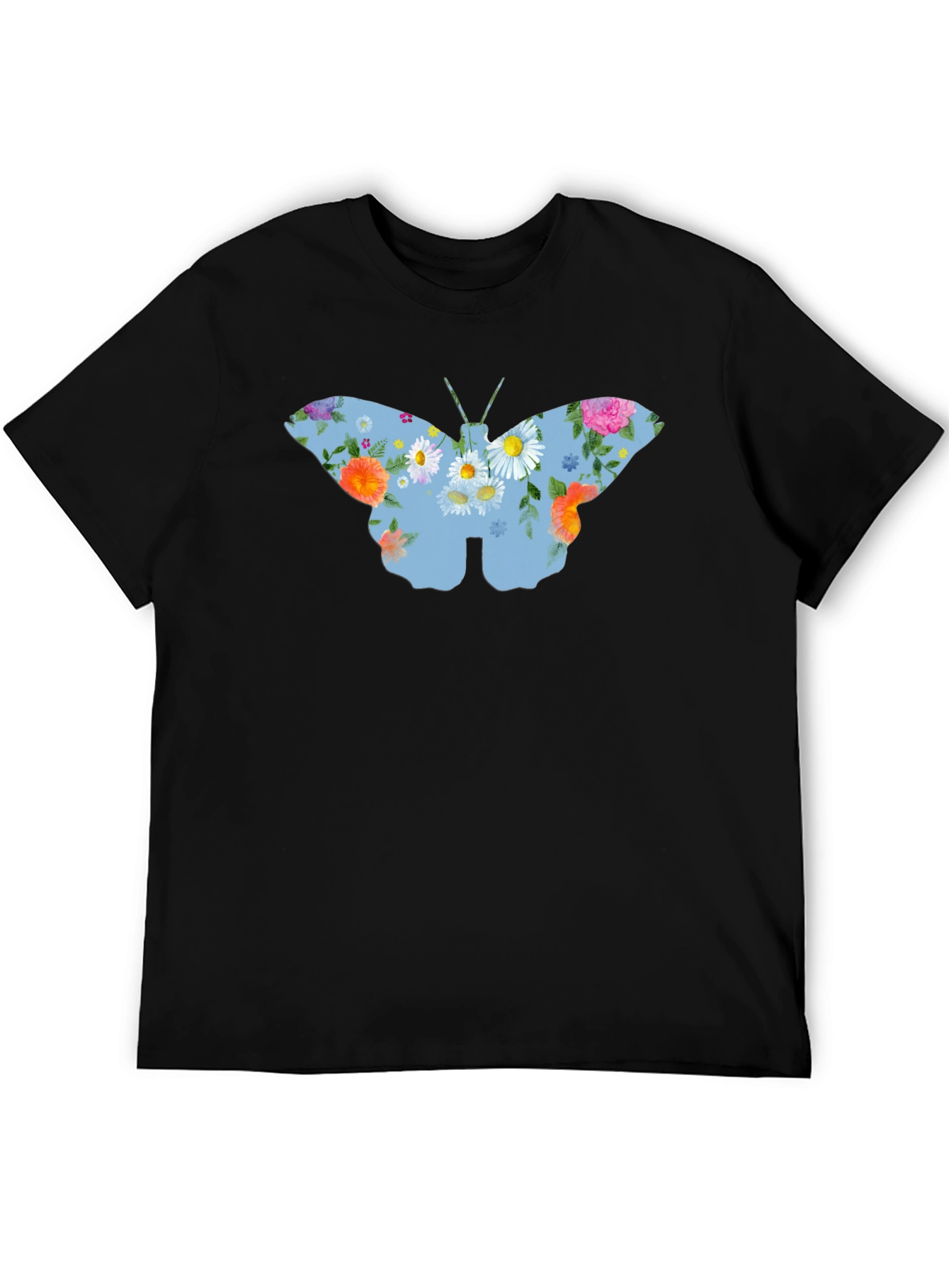 Floral Butterfly Graphic T-Shirt - Black