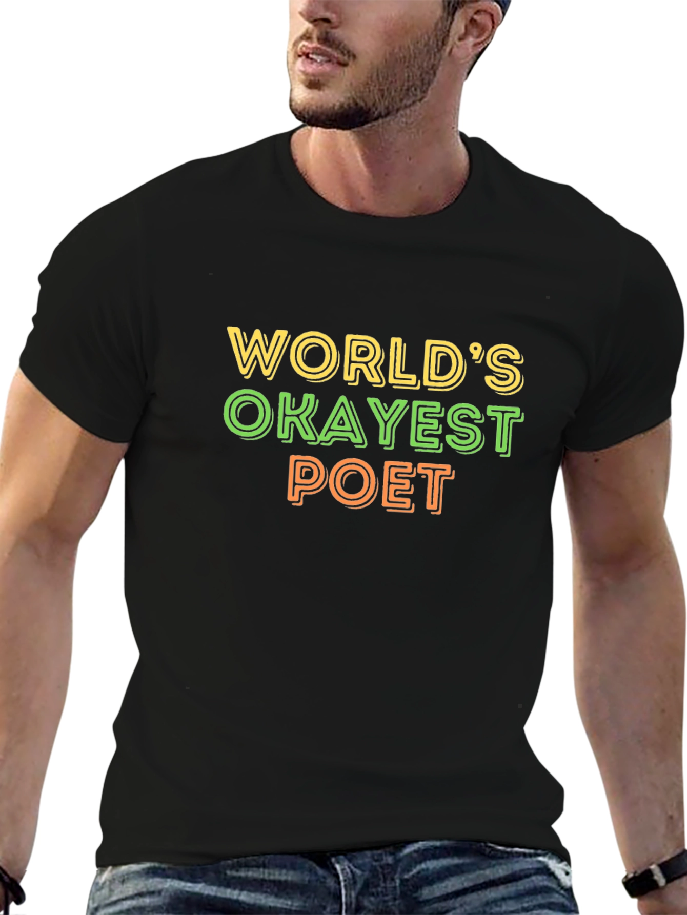 Worlds Okayest Poet Black Graphic T-Shirt