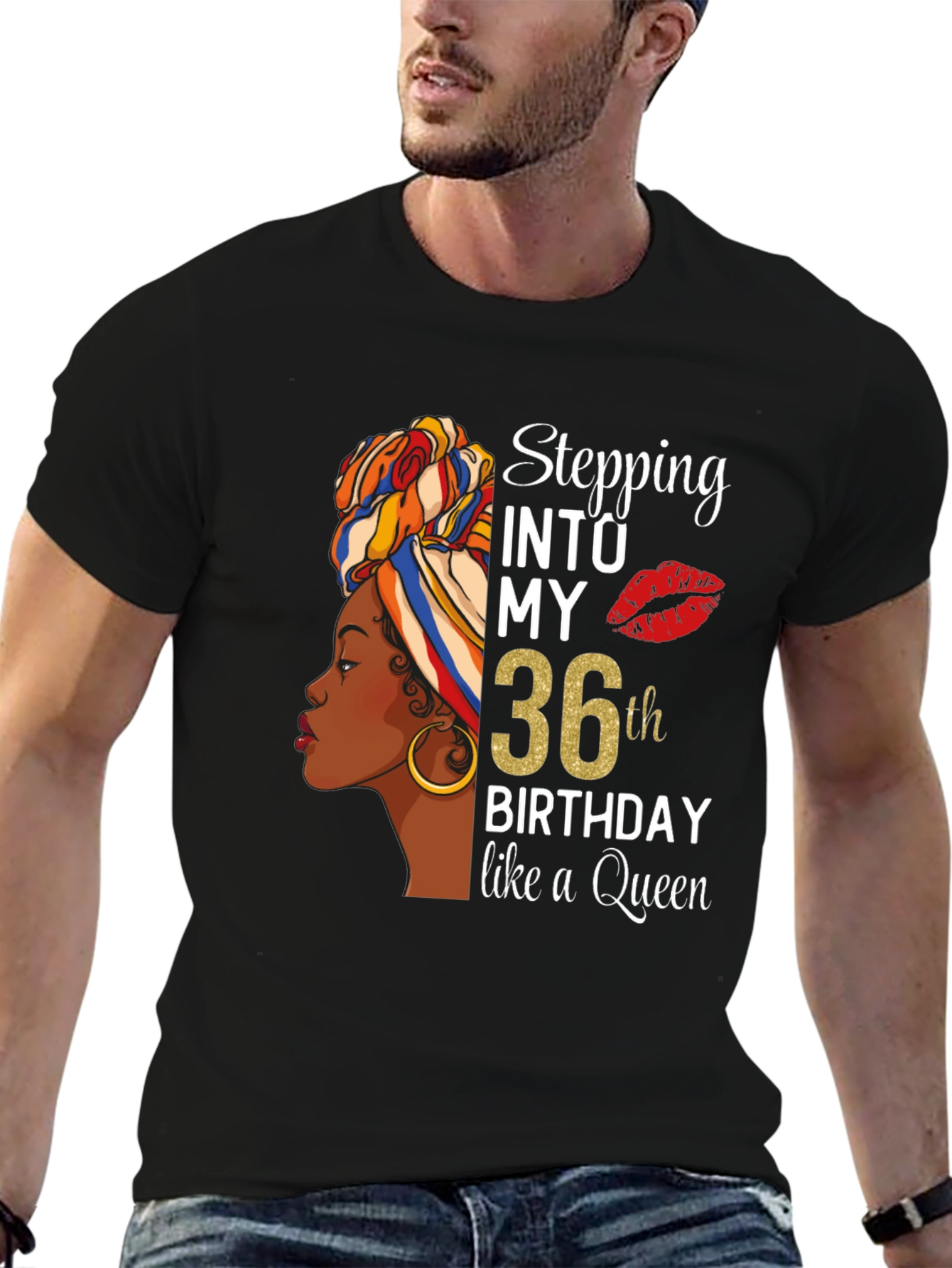Stepping Into My 36th Birthday Queen Black T-Shirt