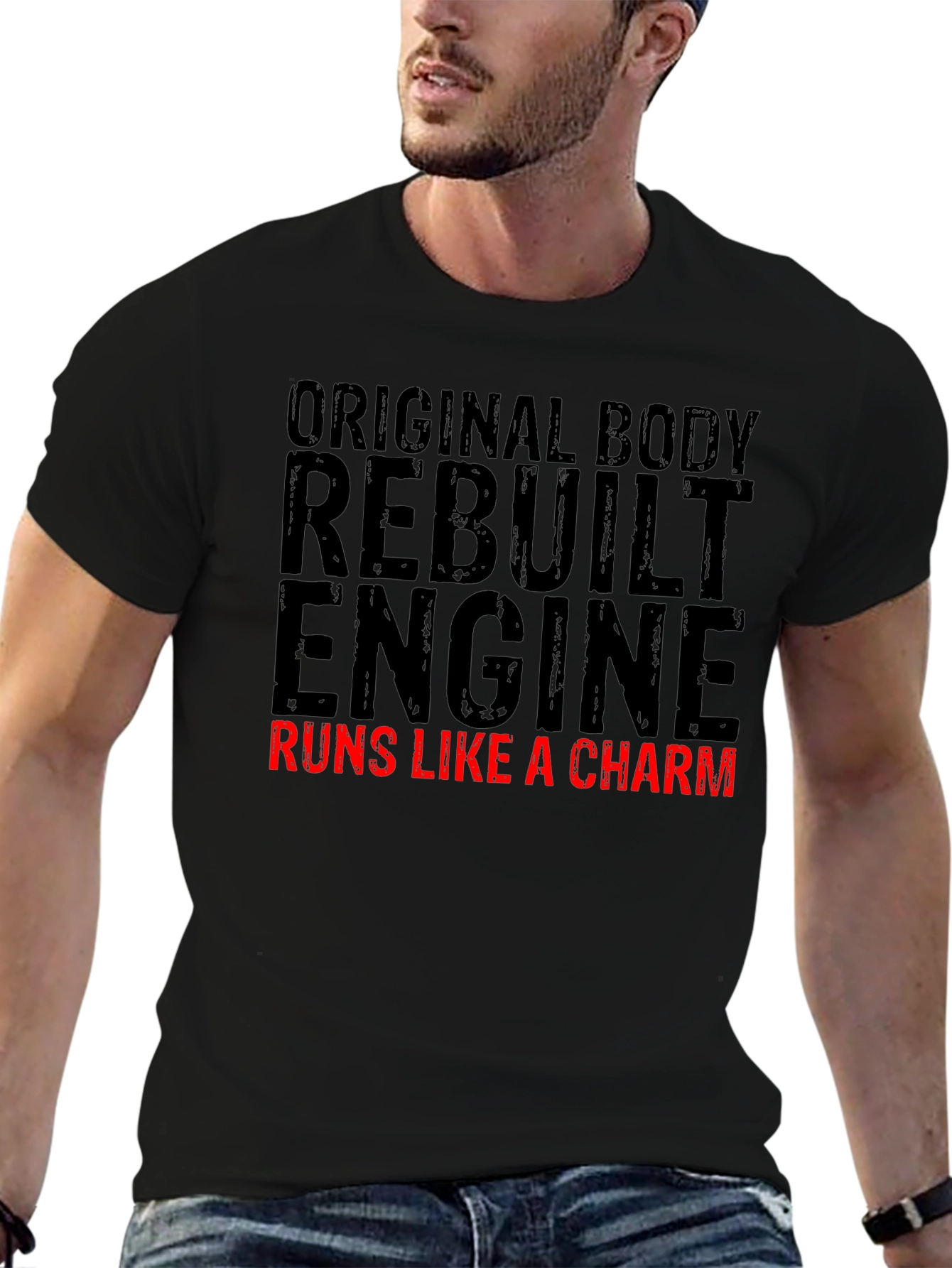 Original Body Rebuilt Engine Mens Black T-Shirt
