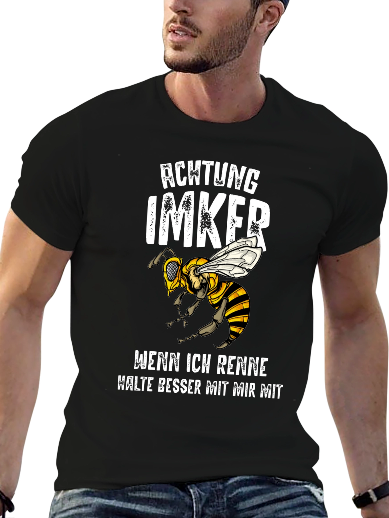 Achtung Imker Mens Black Graphic Tee
