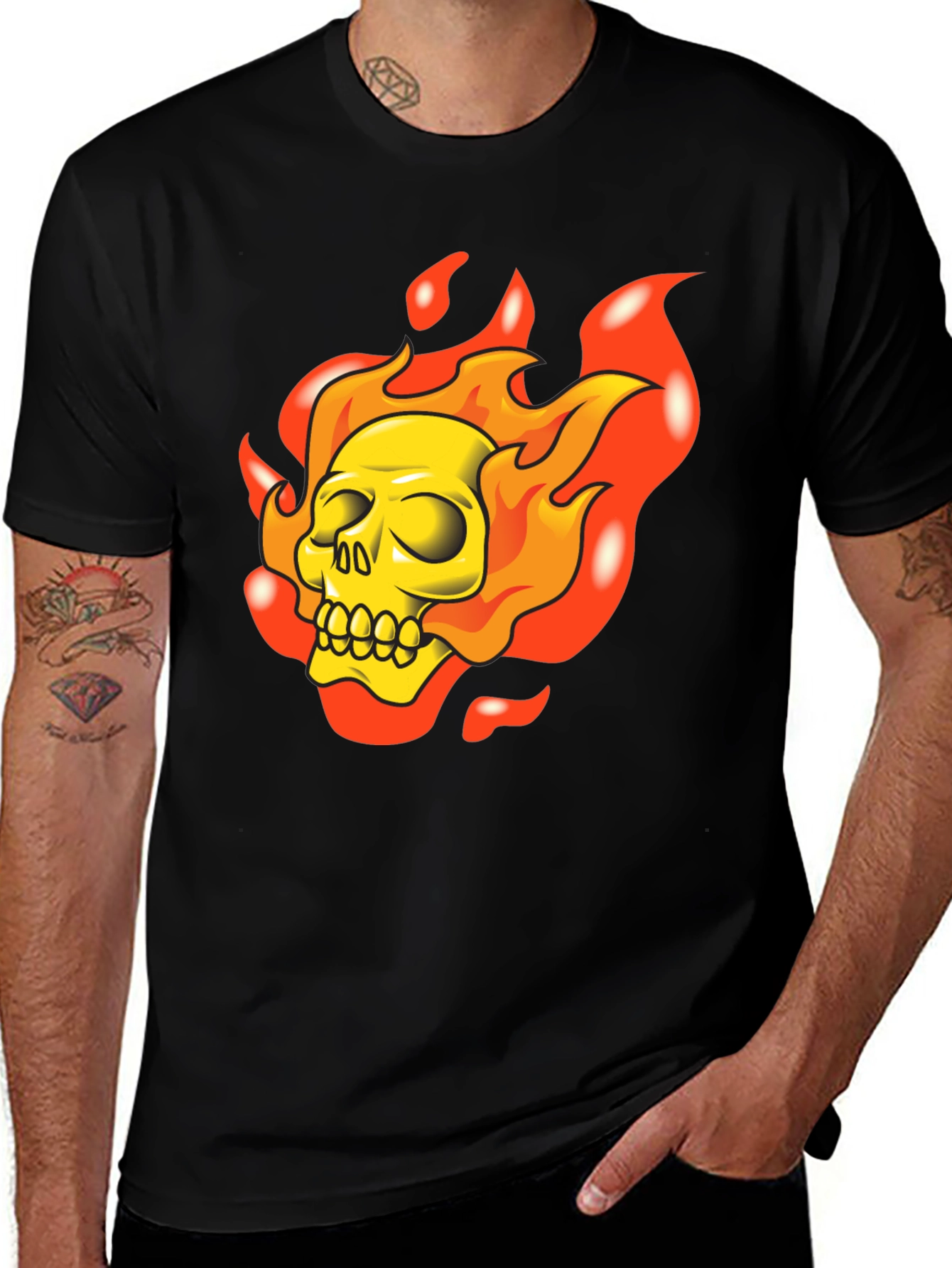Flaming Skull Graphic T-Shirt - Rocker Style
