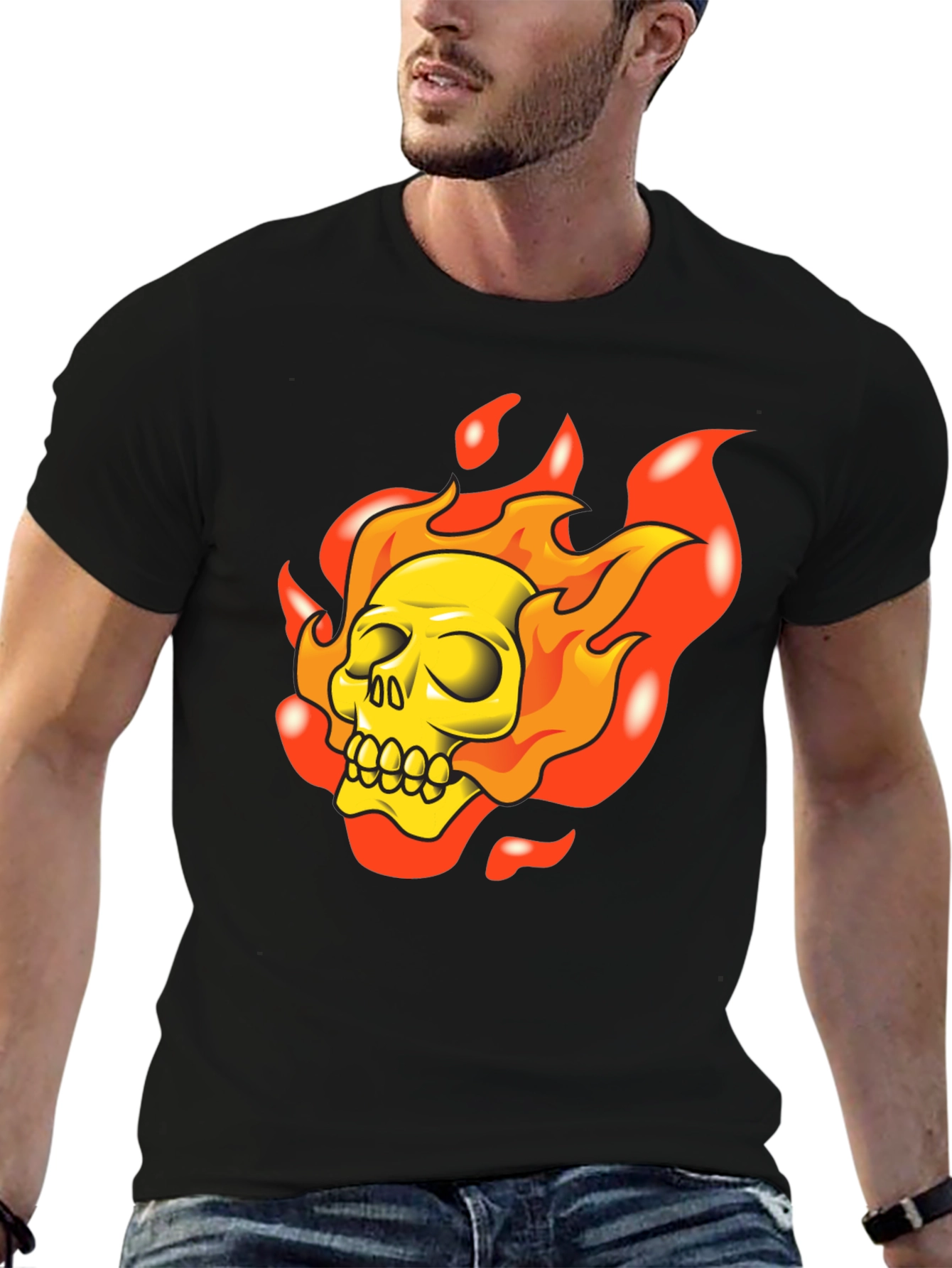 Flaming Skull Graphic T-Shirt - Rocker Style
