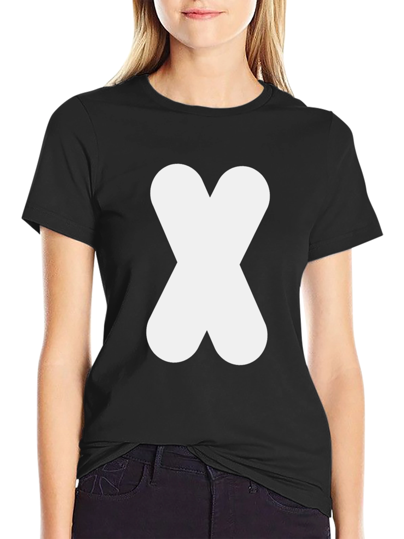 Black T-Shirt with White Abstract X Design