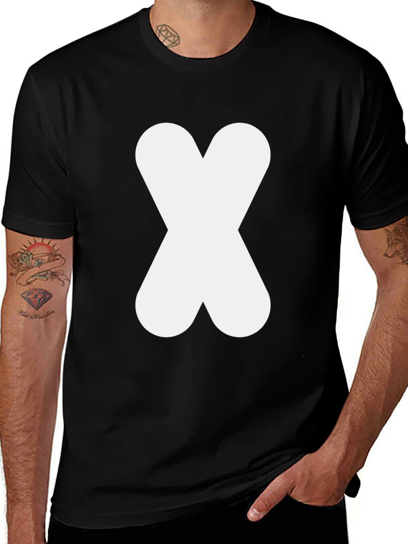 Black T-Shirt with White Abstract X Design