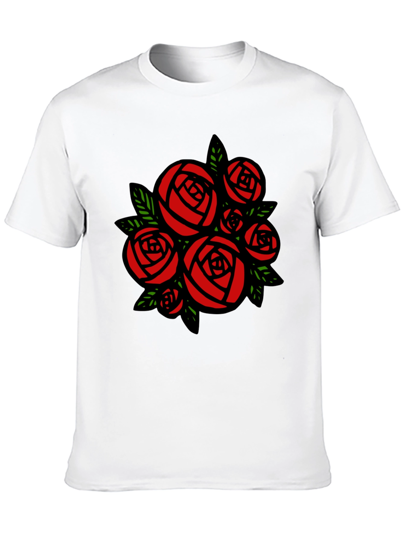 Rose Bouquet Graphic Tee - Black Cotton Casual T-Shirt