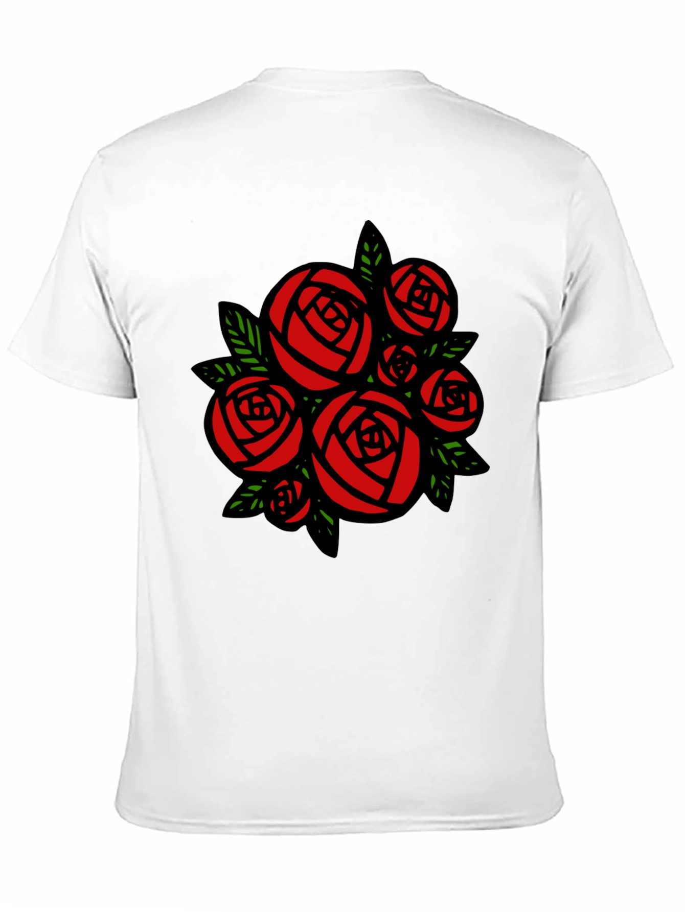 Rose Bouquet Graphic Tee - Black Cotton Casual T-Shirt