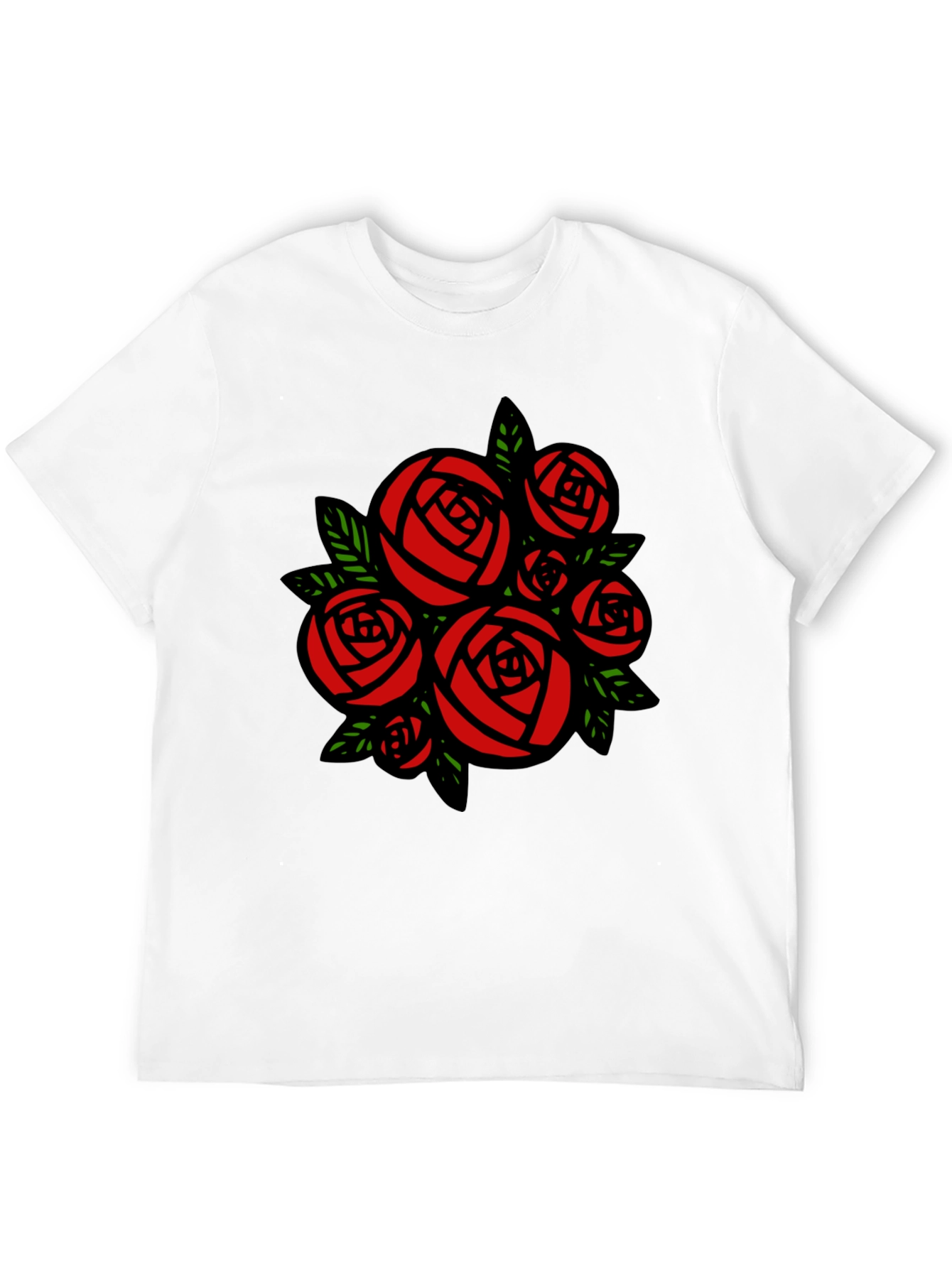 Rose Bouquet Graphic Tee - Black Cotton Casual T-Shirt