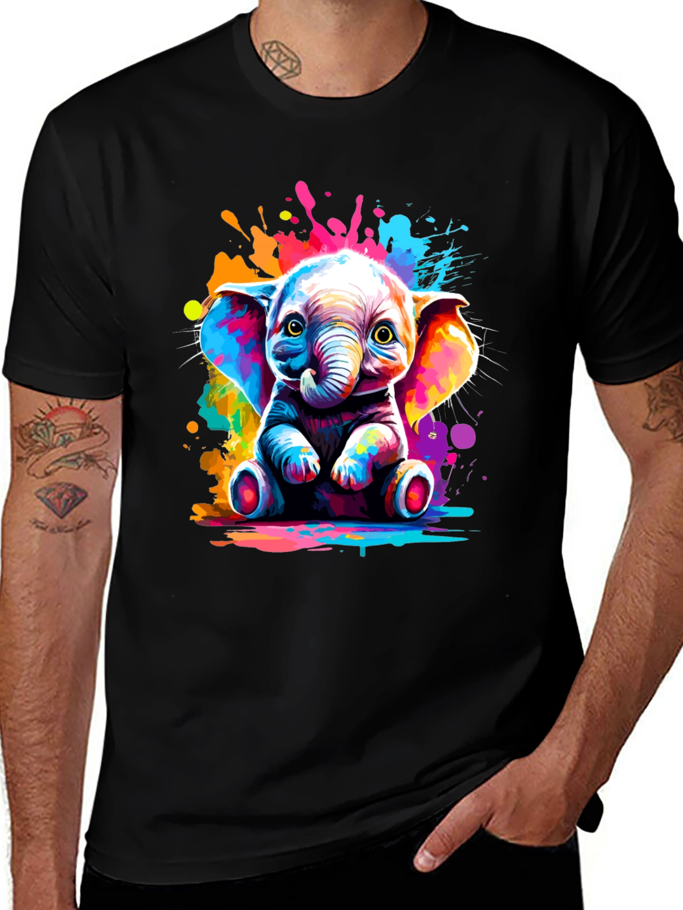 Vibrant Elephant Graphic Tee - Unisex Black T-Shirt