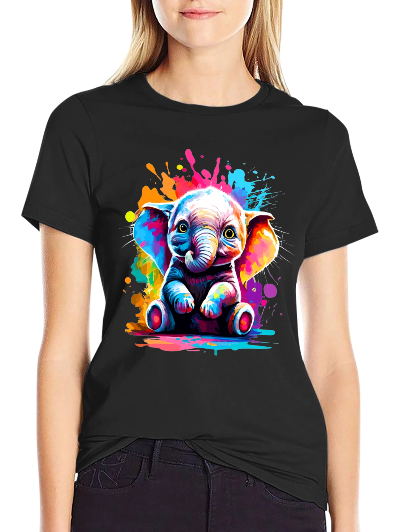 Vibrant Elephant Graphic Tee - Unisex Black T-Shirt
