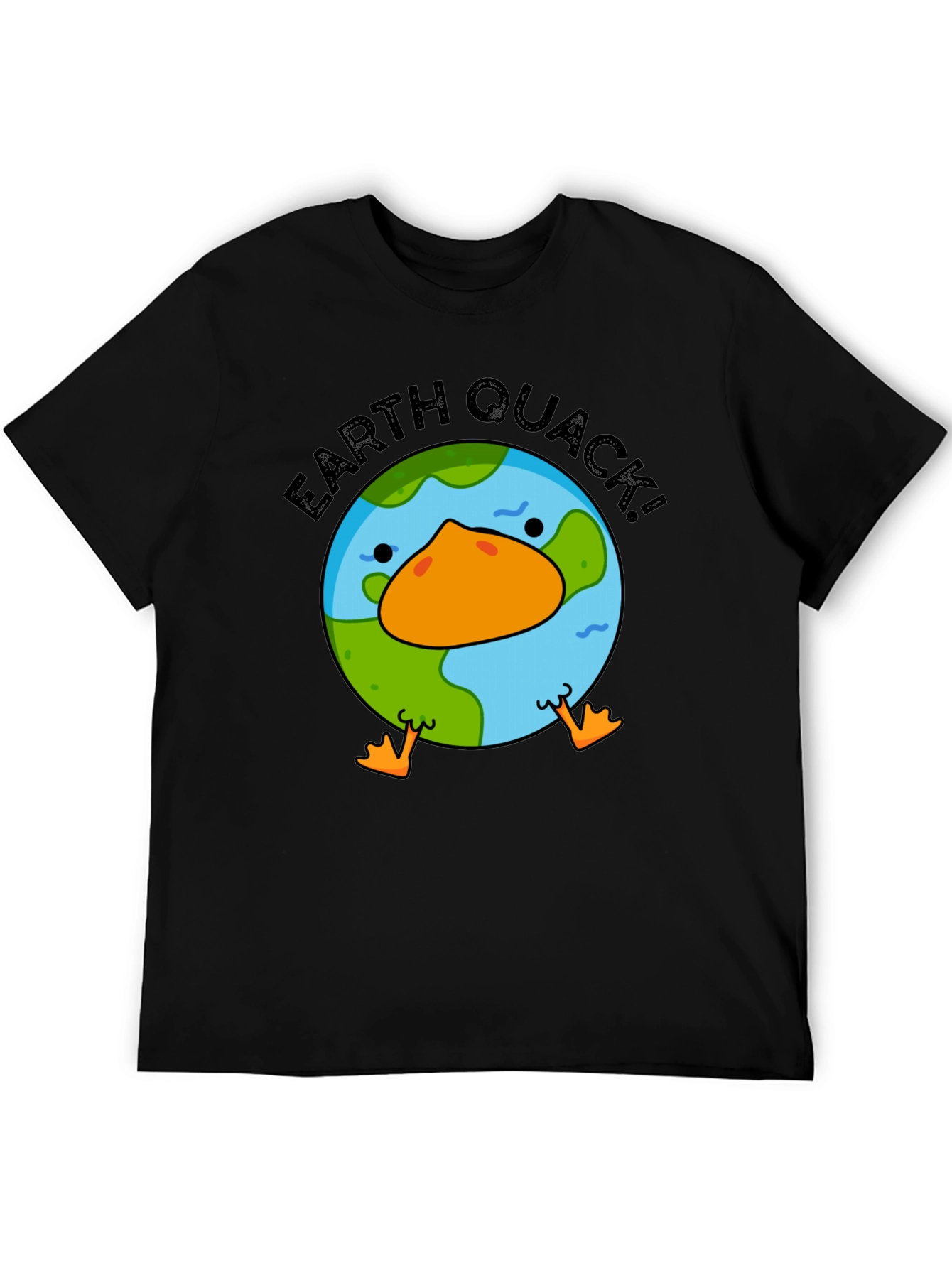 Earth Quack! Graphic Print Black T-Shirt