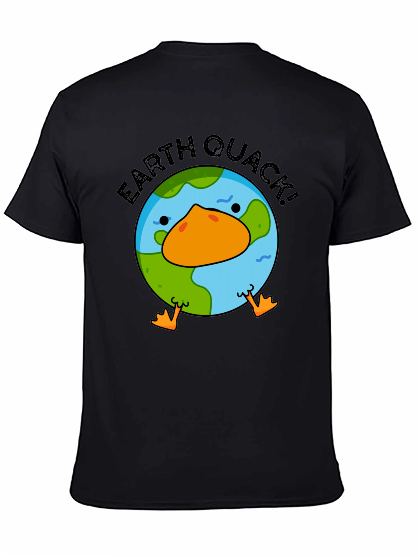 Earth Quack! Graphic Print Black T-Shirt