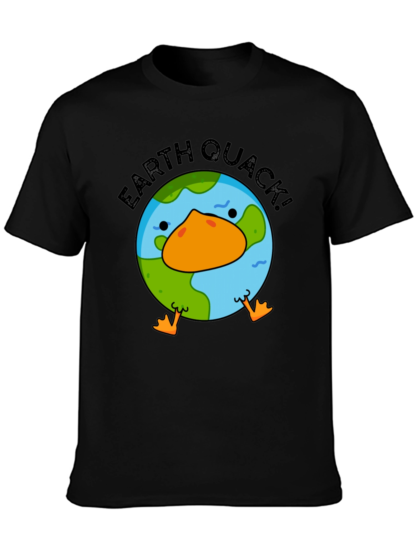 Earth Quack! Graphic Print Black T-Shirt