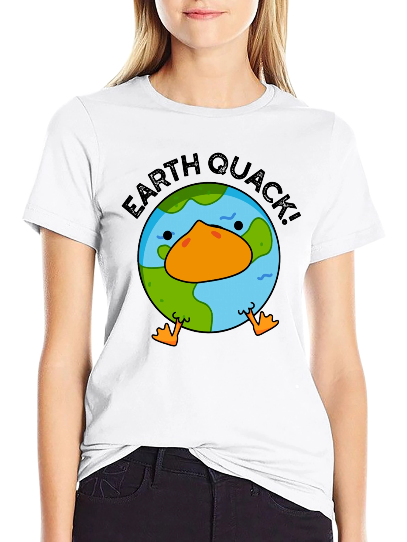 Earth Quack! Graphic Print Black T-Shirt