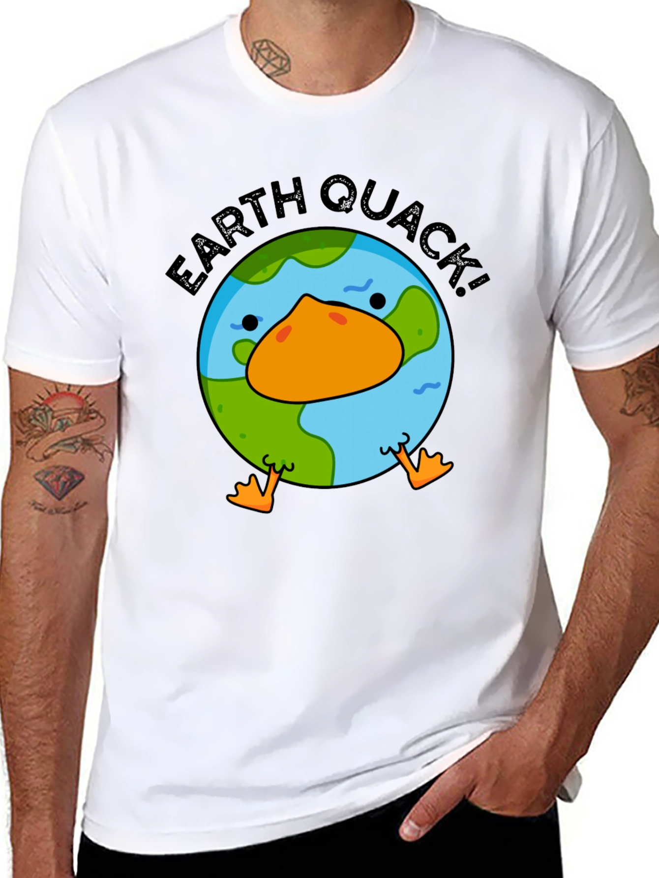 Earth Quack! Graphic Print Black T-Shirt