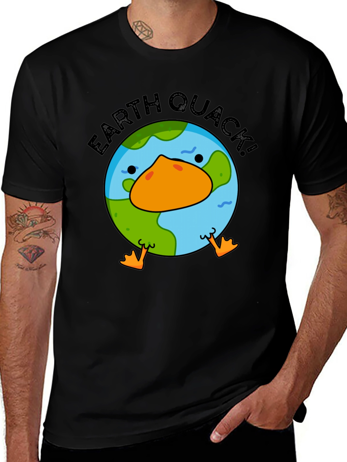 Earth Quack! Graphic Print Black T-Shirt