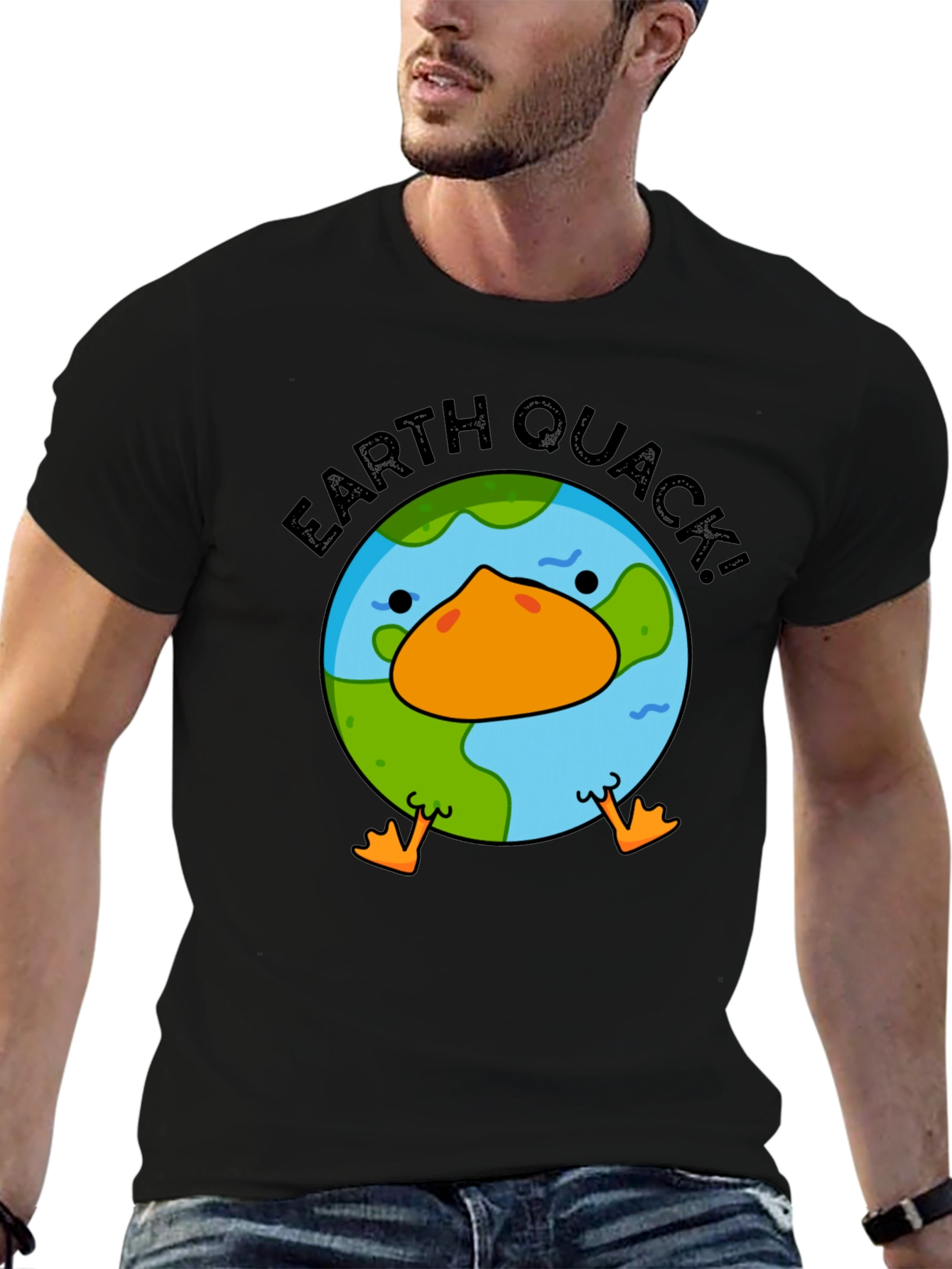 Earth Quack! Graphic Print Black T-Shirt