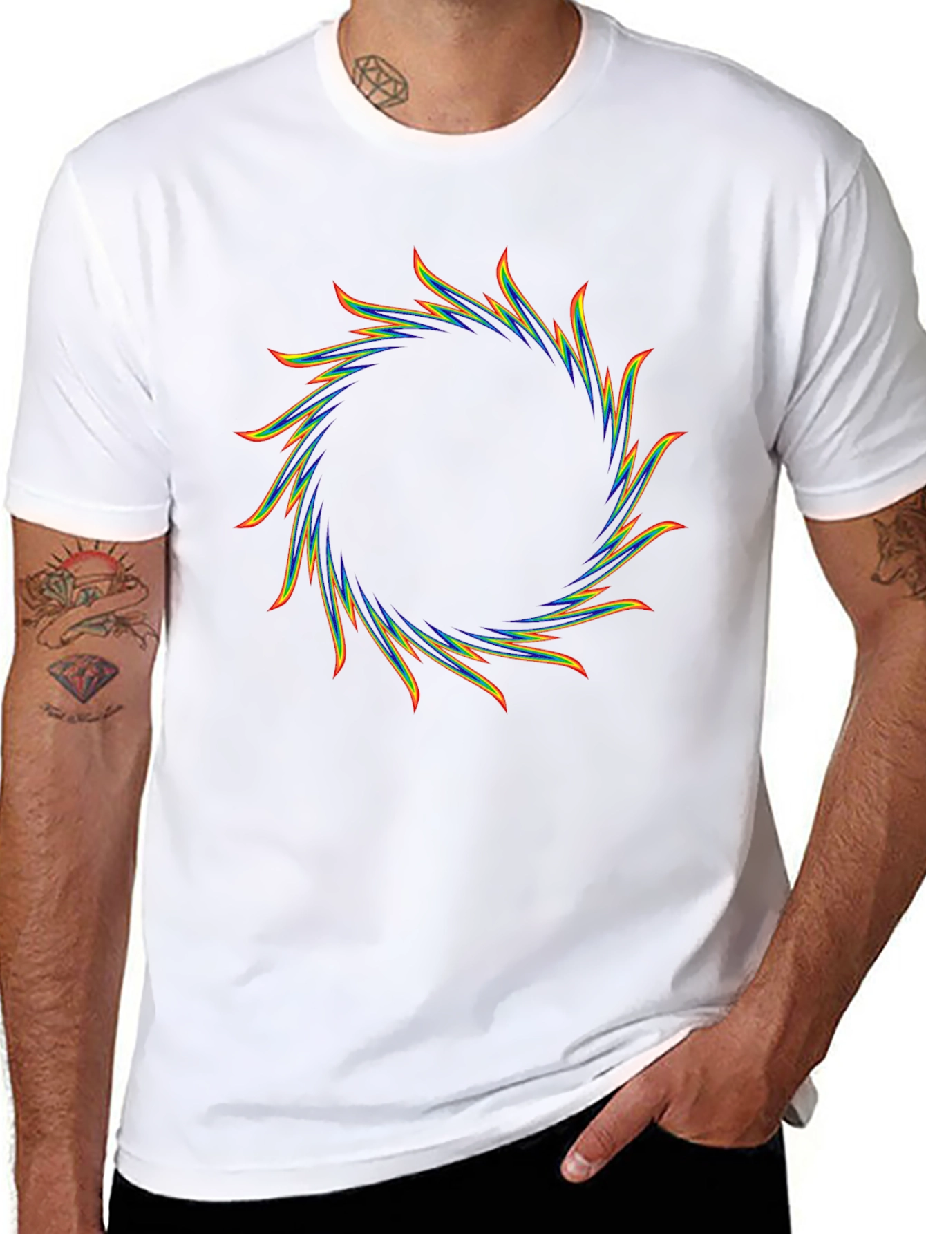 Rainbow Sunburst Black T-Shirt - Graphic Tee