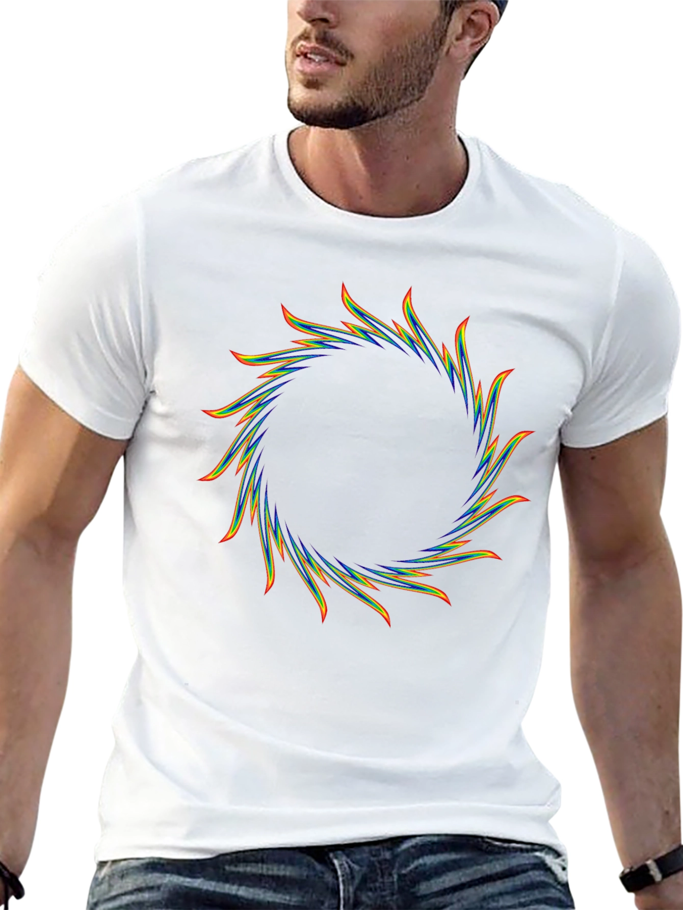 Rainbow Sunburst Black T-Shirt - Graphic Tee
