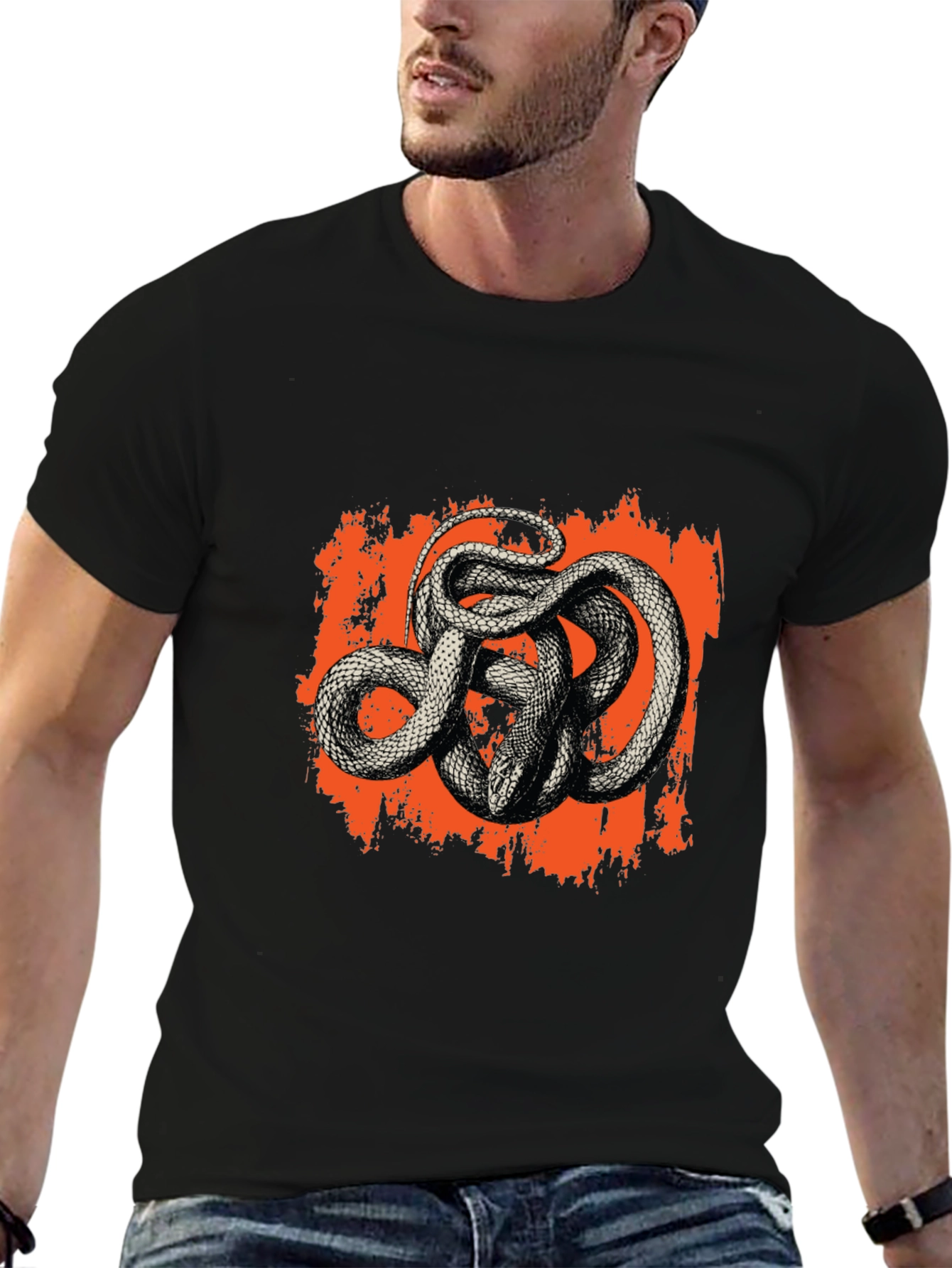Mens Black Snake Graphic Tee