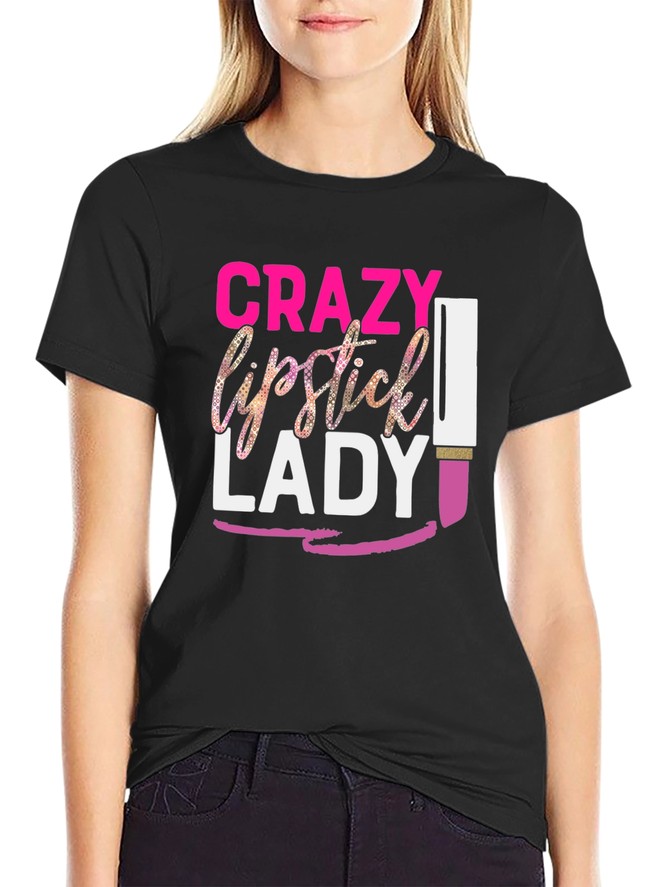 Crazy Lipstick Lady Black Graphic Tee