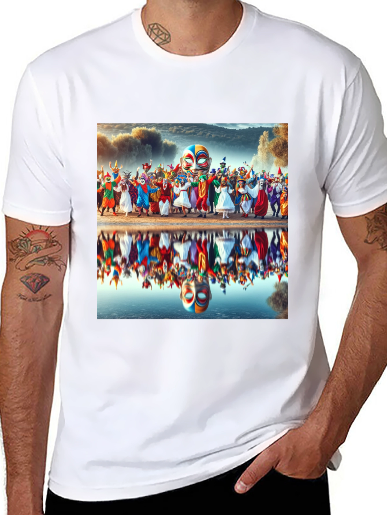 Carnival Reflection Graphic Tee - Stylish Black T-Shirt