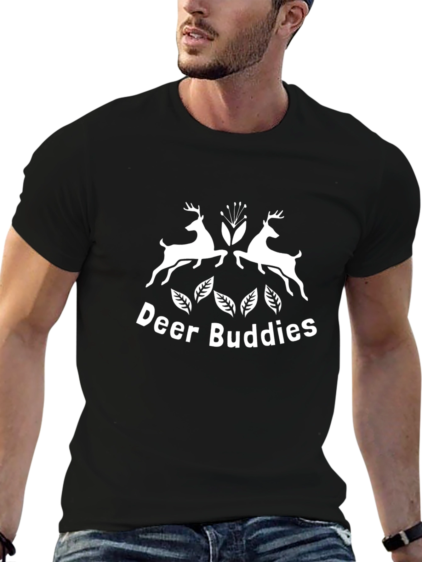 Deer Buddies Graphic Tee - Black Crew Neck T-Shirt
