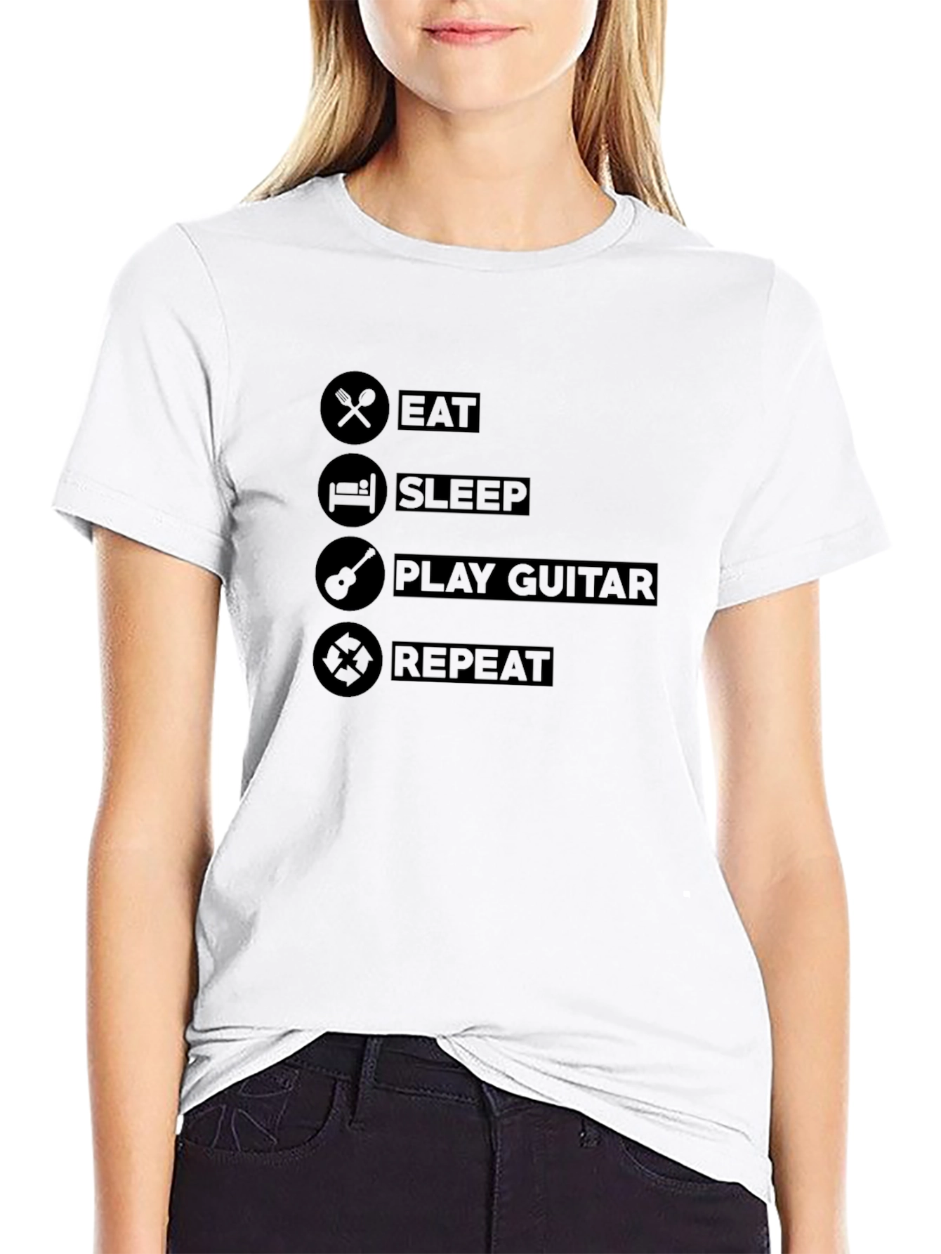 Eat Sleep Play Guitar Repeat Black T-Shirt