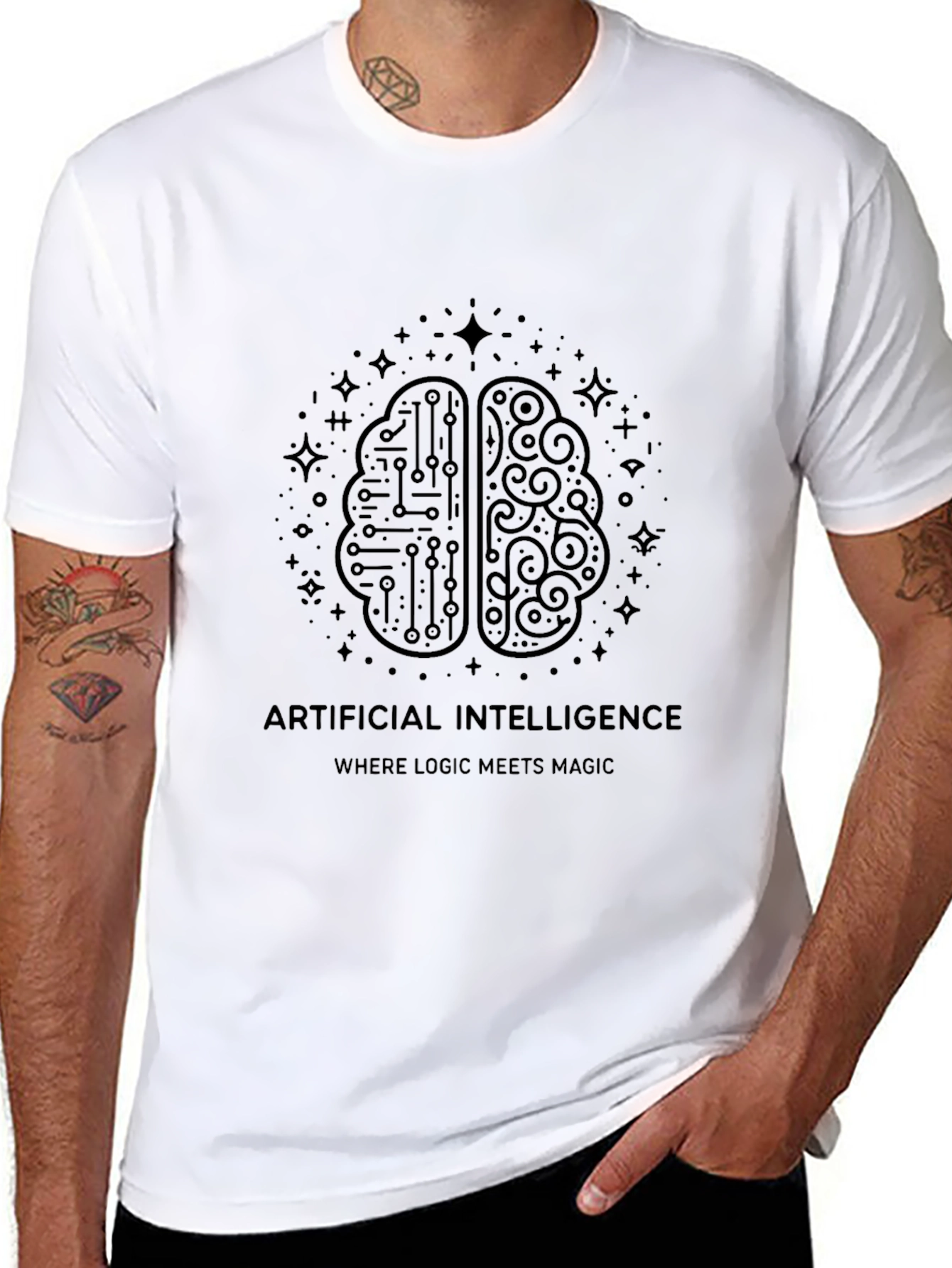 AI Brain Logic Meets Magic Black T-Shirt