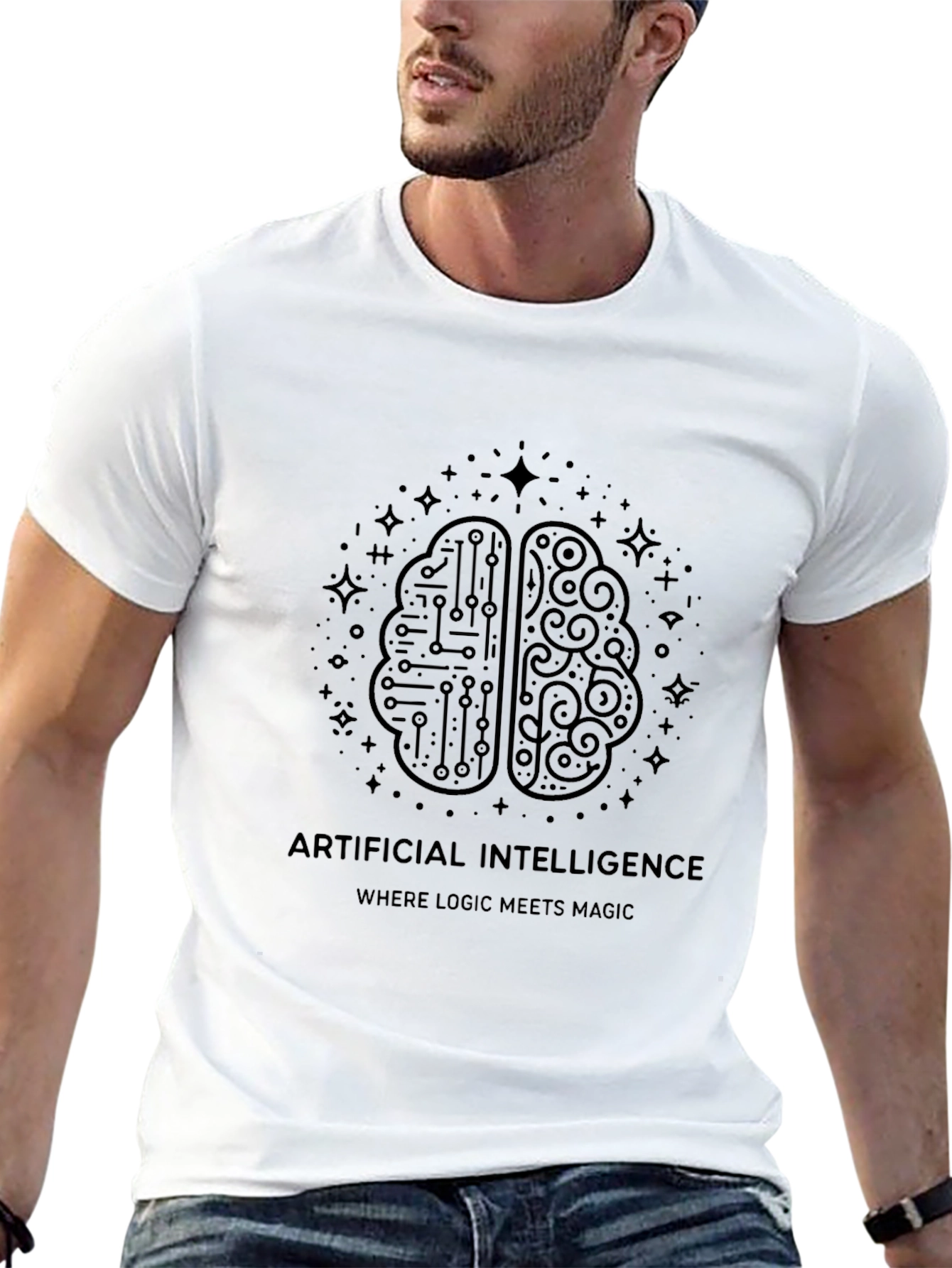 AI Brain Logic Meets Magic Black T-Shirt