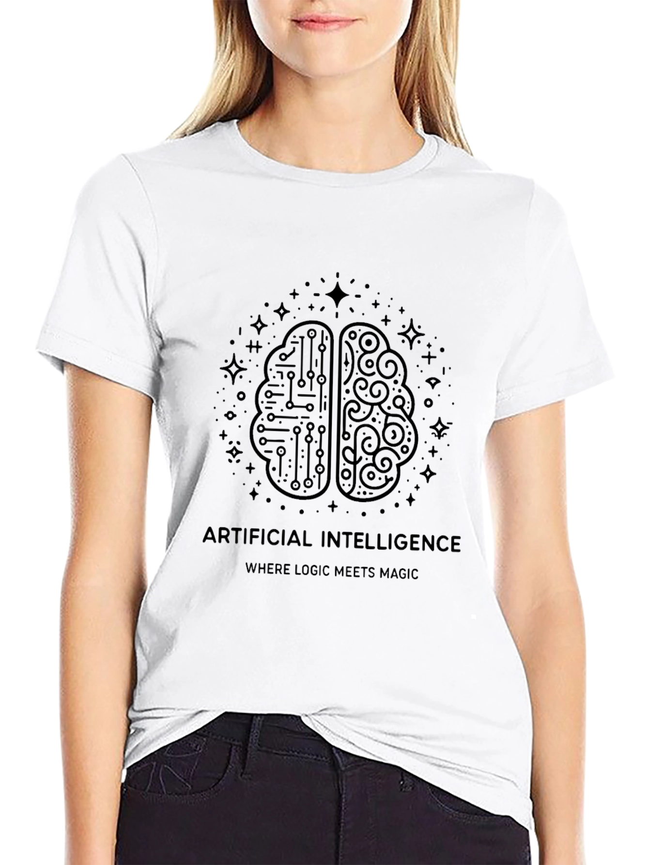 AI Brain Logic Meets Magic Black T-Shirt