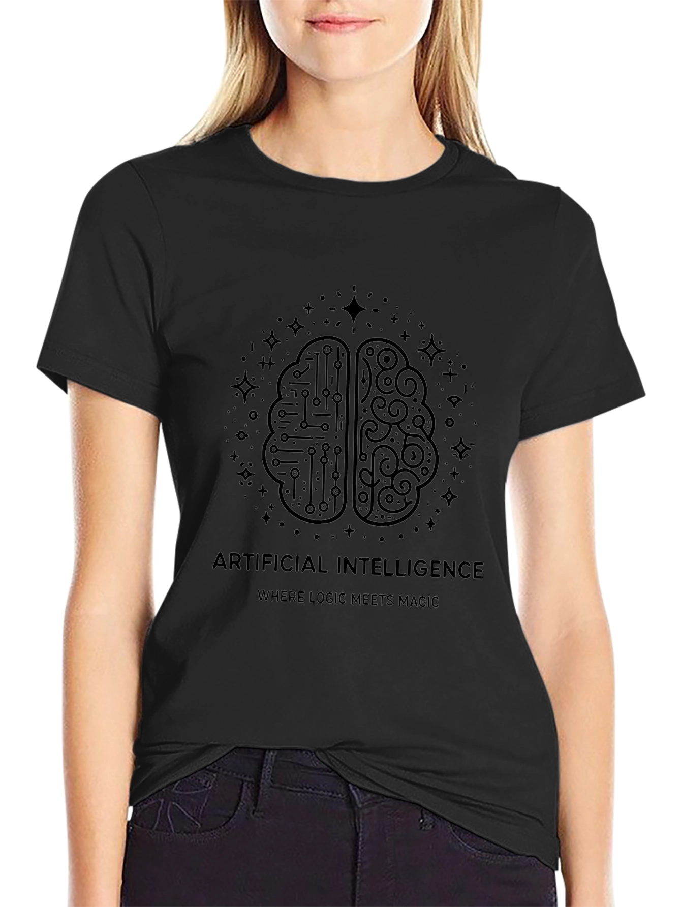 AI Brain Logic Meets Magic Black T-Shirt