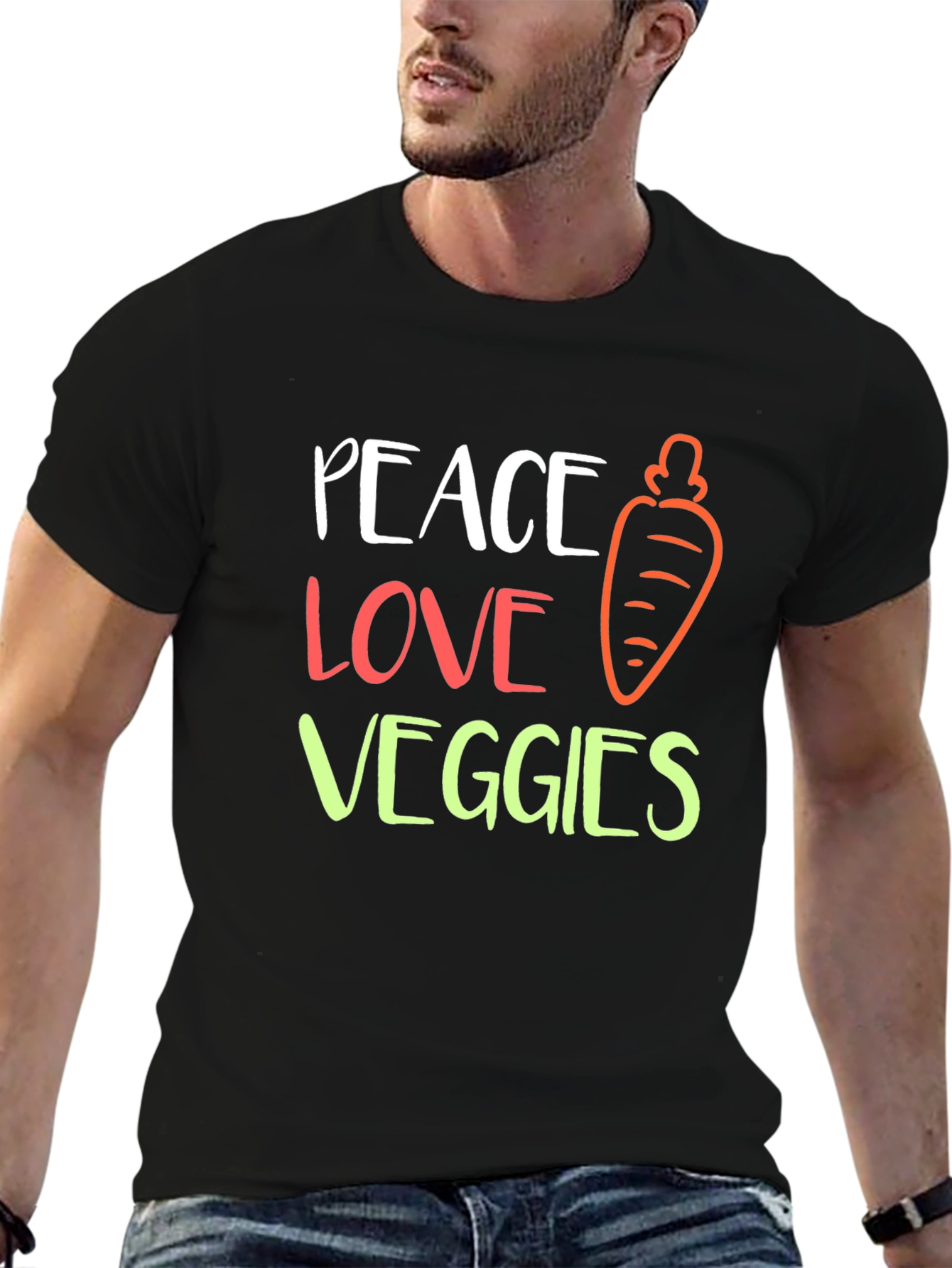 Peace Love Veggies Graphic T-Shirt - Unisex Black Tee
