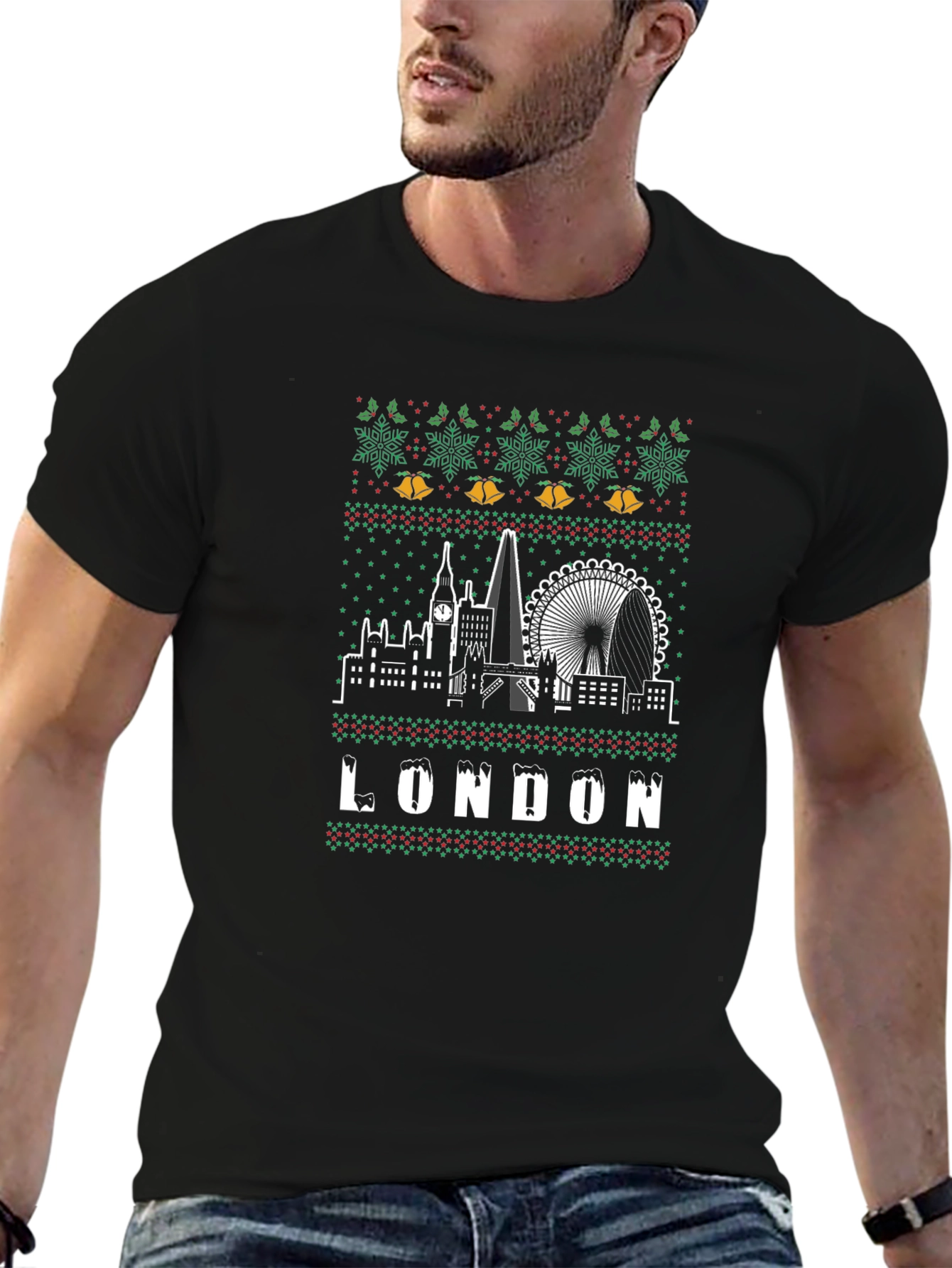 London Christmas Sweater Style T-Shirt