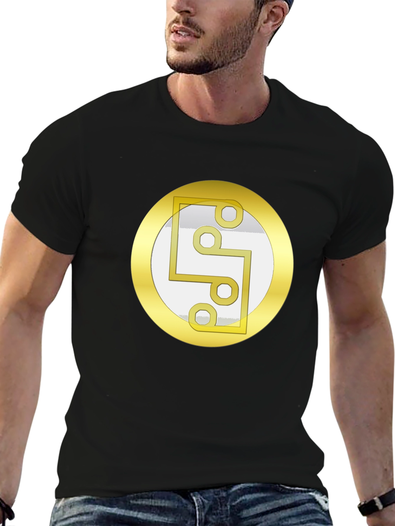 Geometric Circle Graphic Print Black T-Shirt