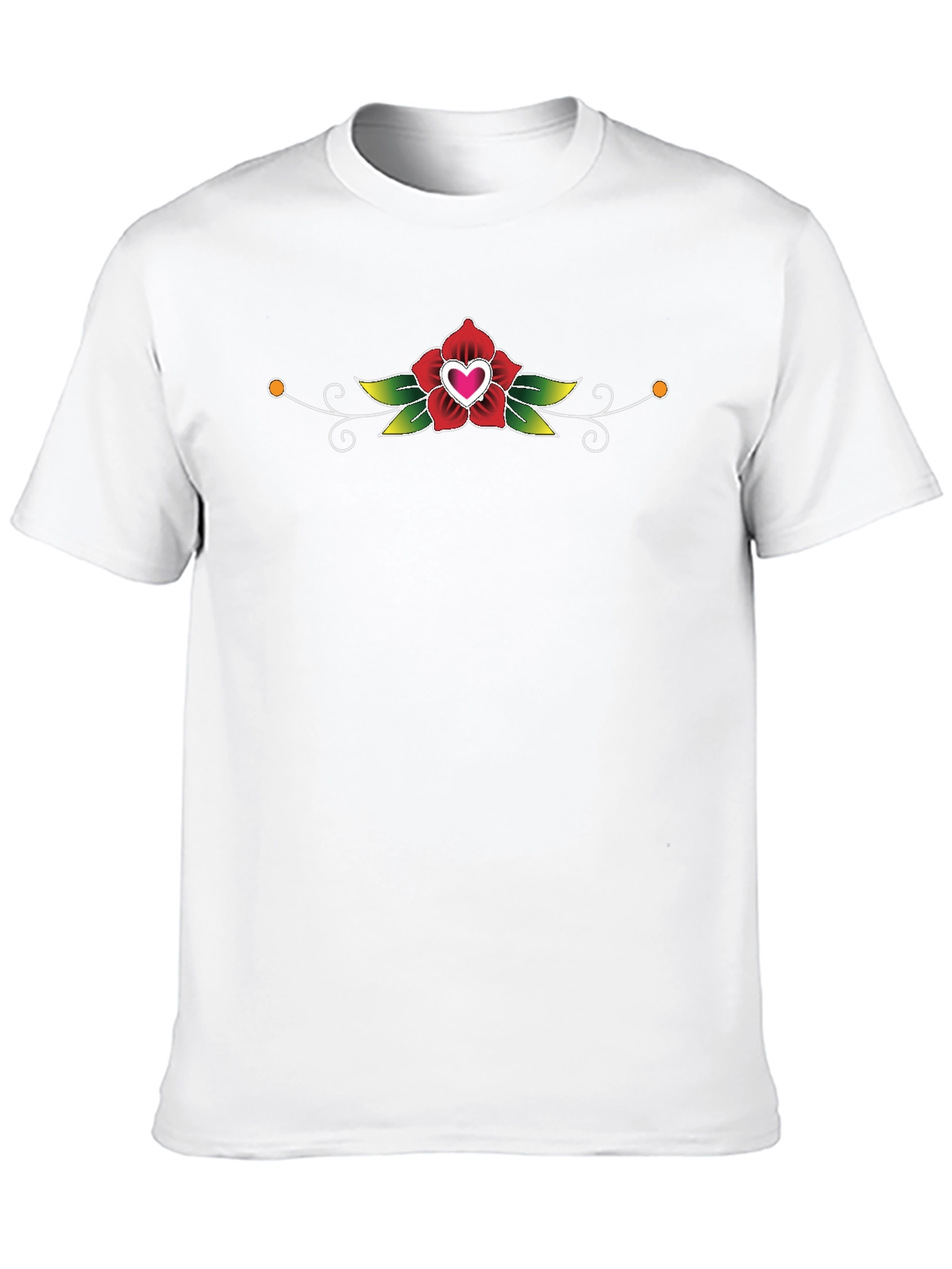 Black T-Shirt with Heart Rose Graphic
